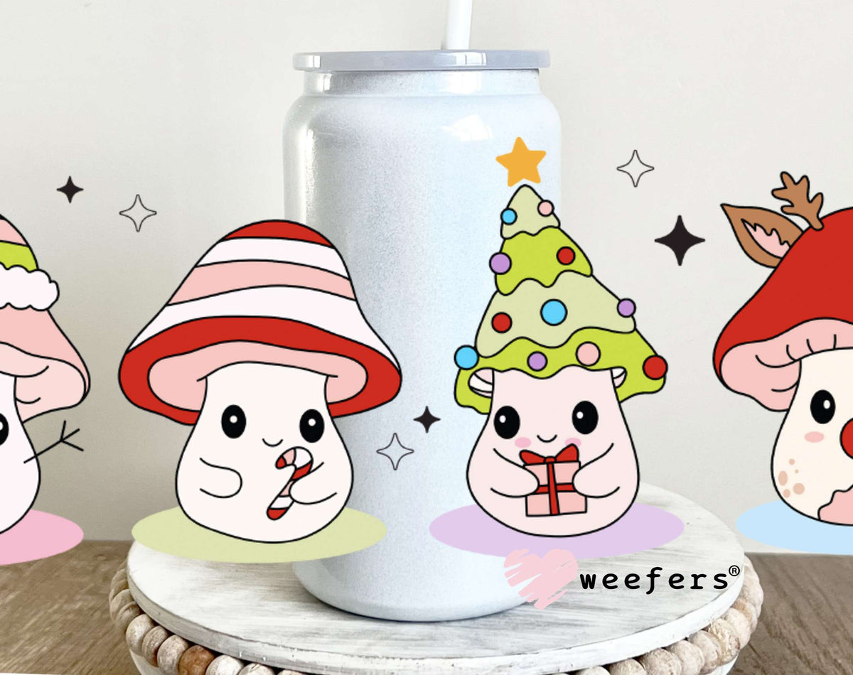 Christmas Mushrooms UV DTF Cup Wrap 16oz Glass Can Generic Weefers