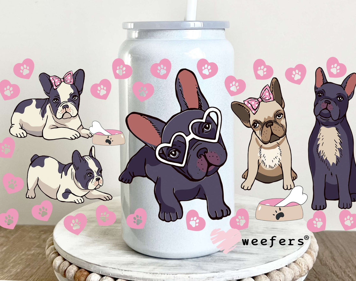 Frenchie Hearts UV DTF Cup Wrap 16oz Glass Can Generic Weefers