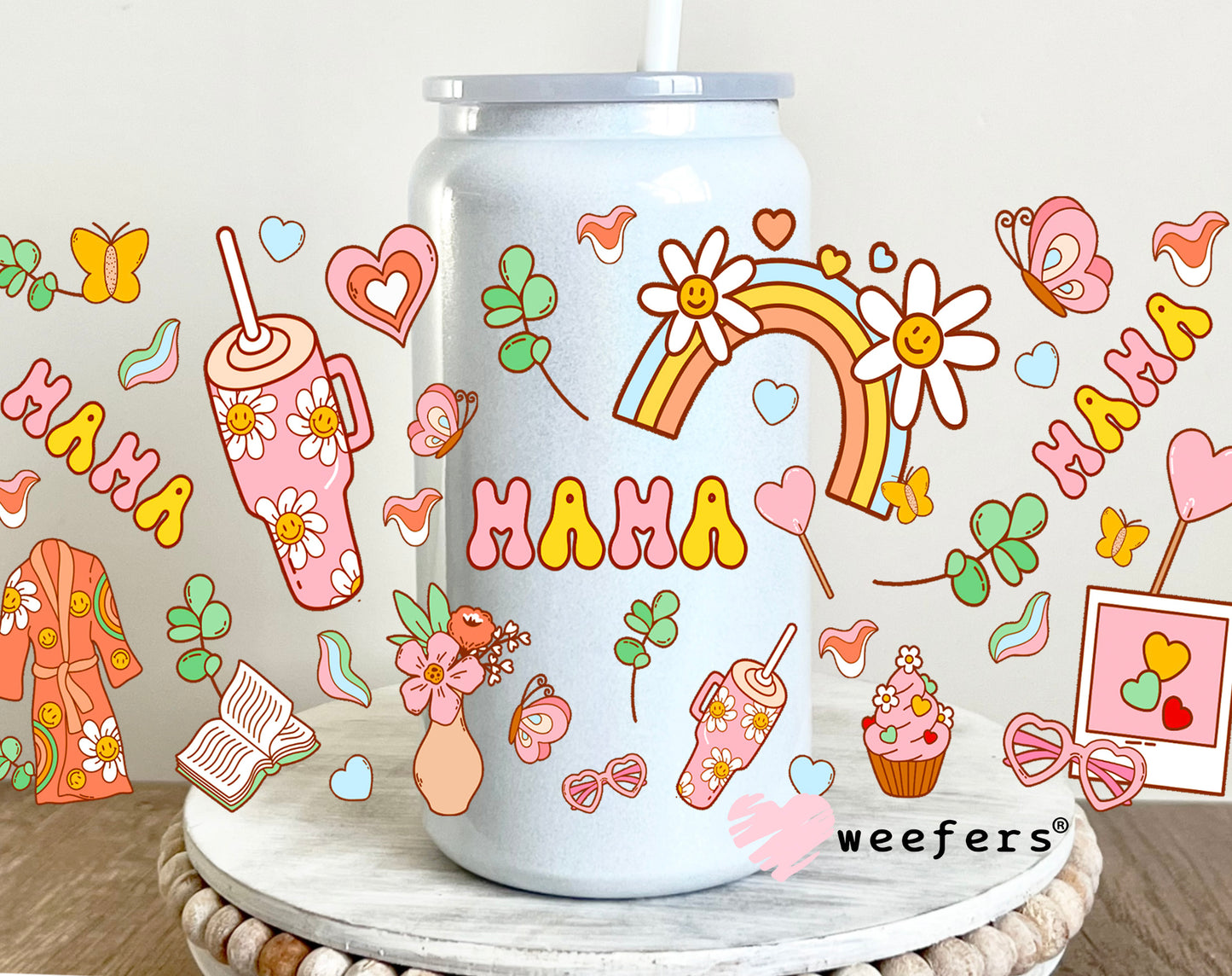 Mama Favorite Things UV DTF Cup Wrap 16oz Glass Can Generic Weefers