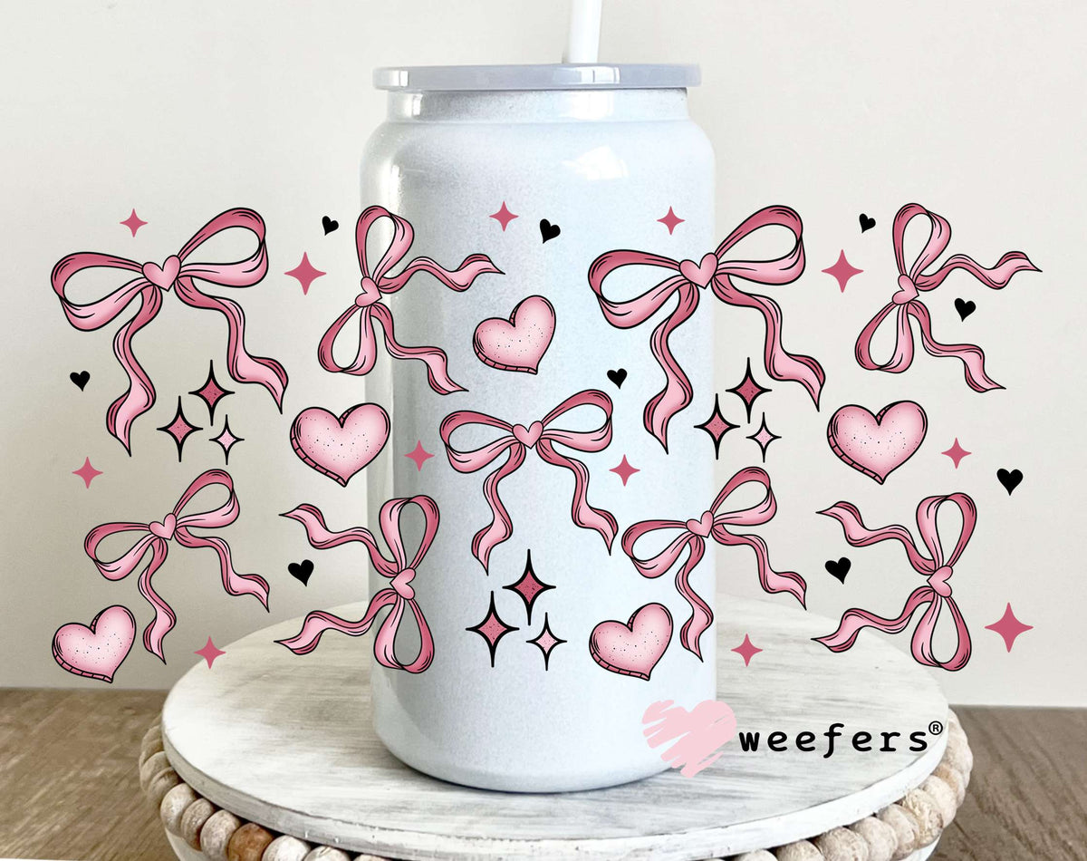 Coquette Bows and Hearts UV DTF Cup Wrap 16oz Glass Can Generic Weefers