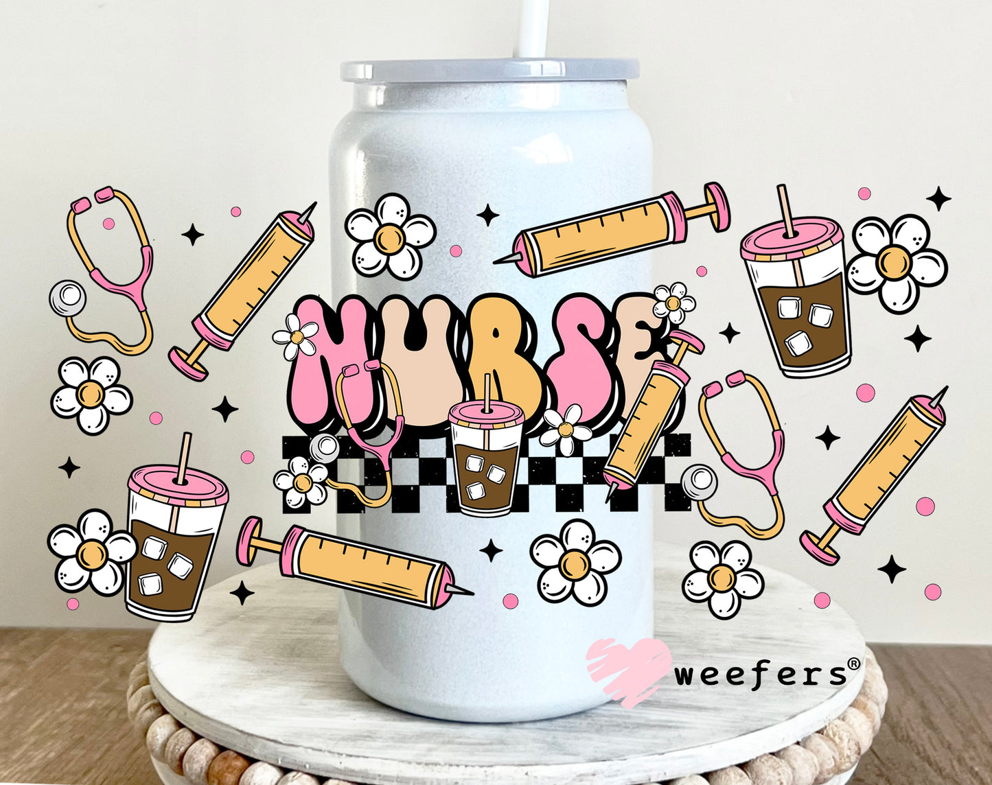 Nurse Coffee UV DTF Cup Wrap 16oz Glass Can Generic Weefers