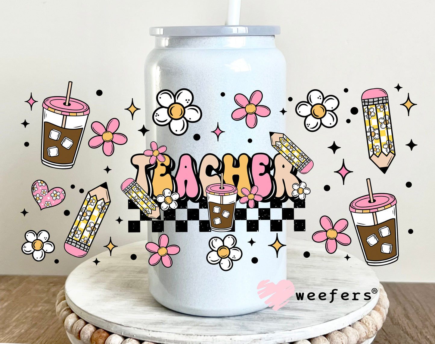 Teacher Coffee UV DTF Cup Wrap 16oz Glass Can Generic Weefers
