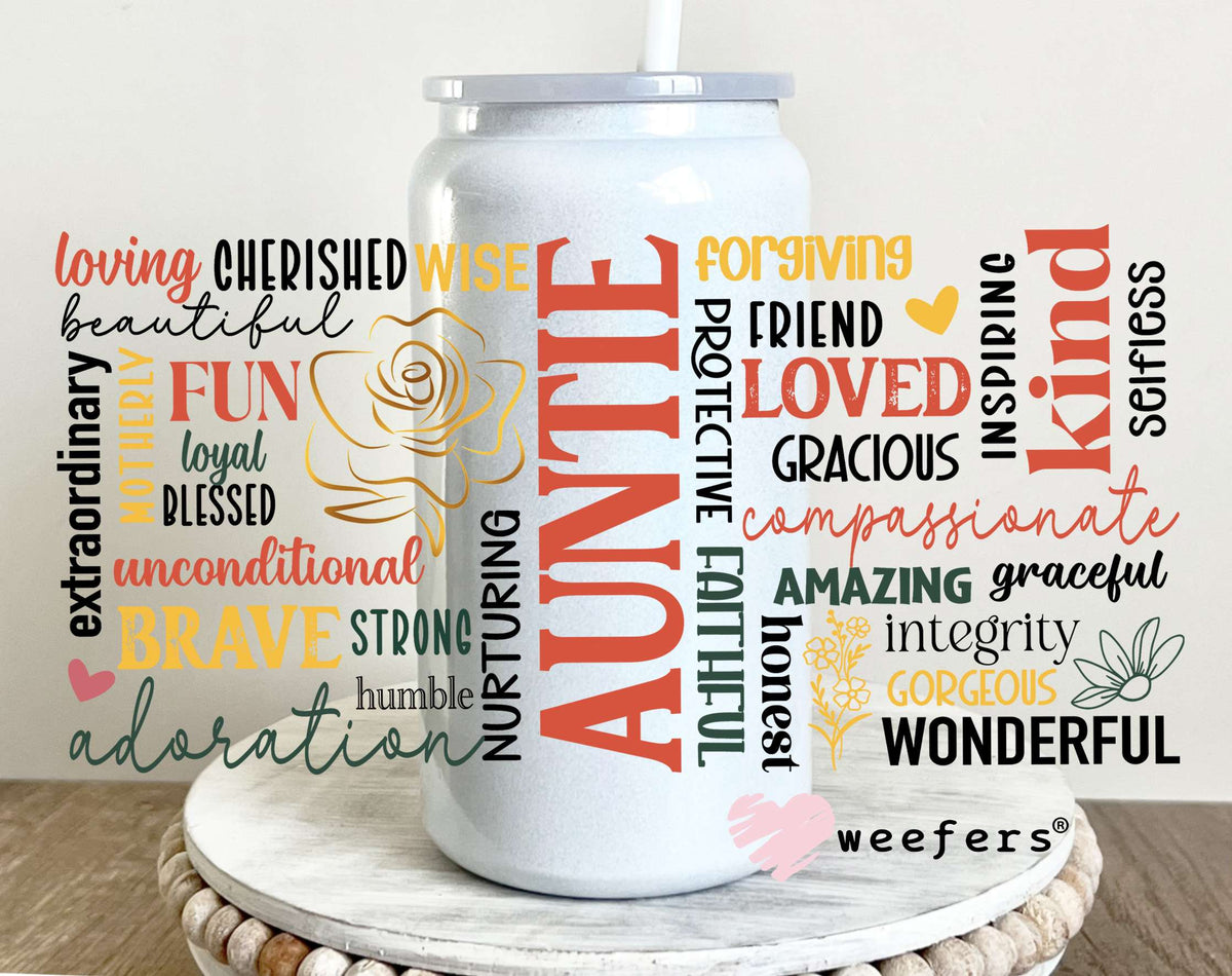 Auntie Affirmation Quotes UV DTF Cup Wrap 16oz Glass Can Generic Weefers