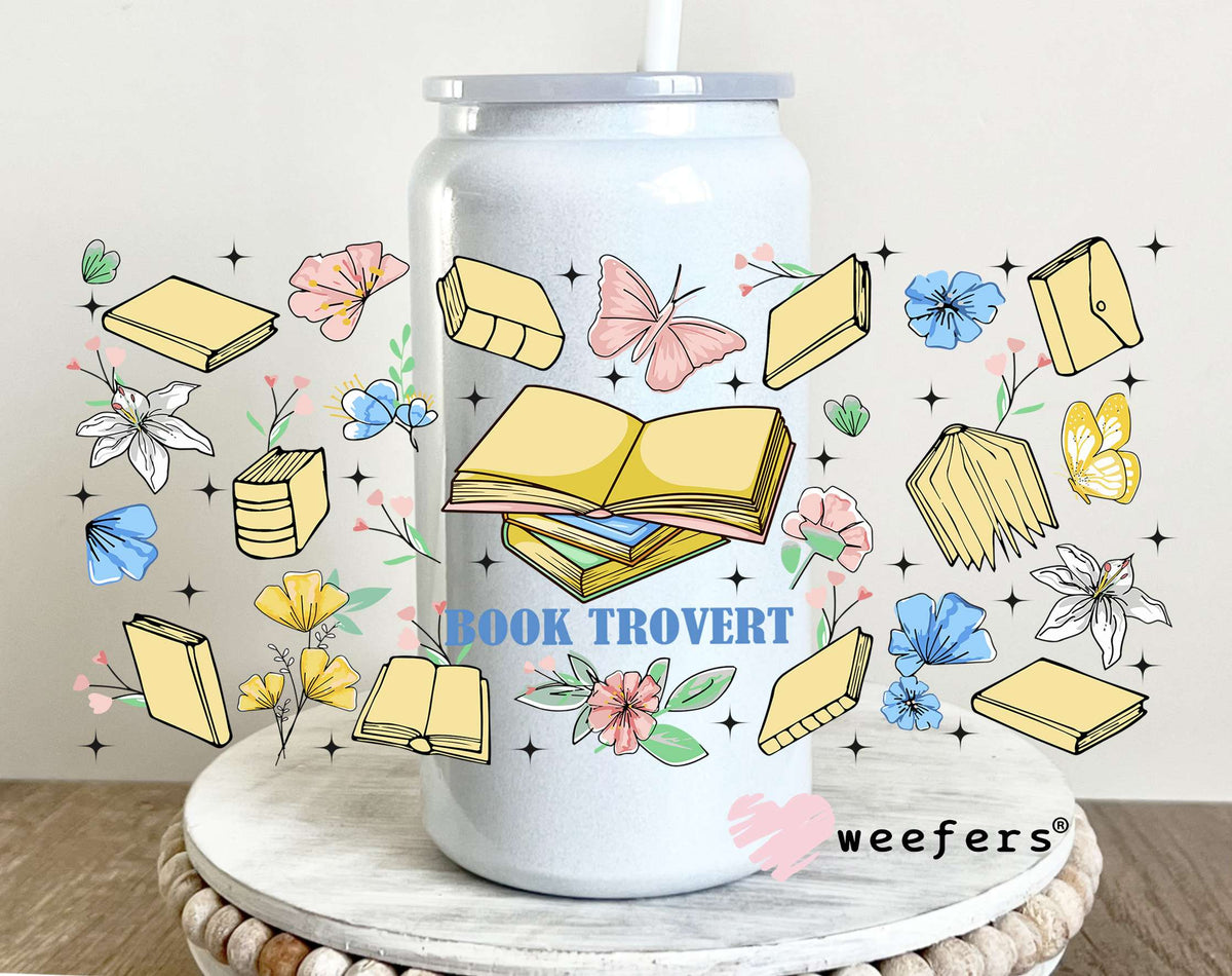 Booktrovert Yellow Blue UV DTF Cup Wrap 16oz Glass Can Generic Weefers