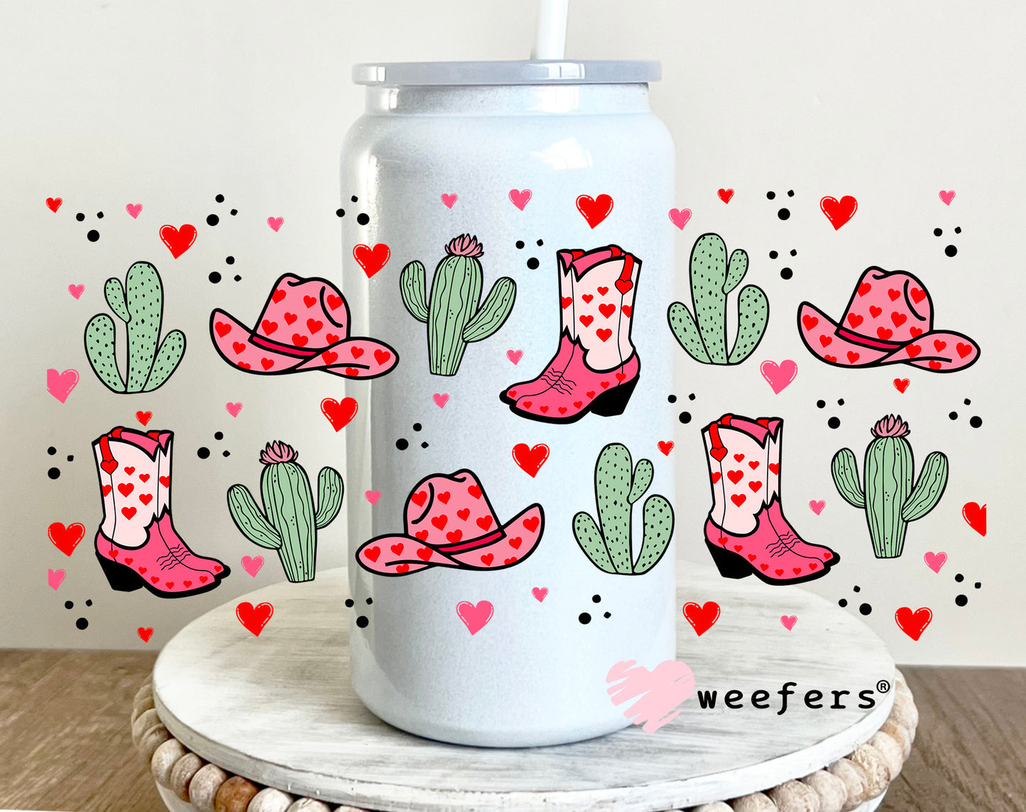 Cowgirl Boots Hats and Cactus UV DTF Cup Wrap 16oz Glass Can Generic Weefers