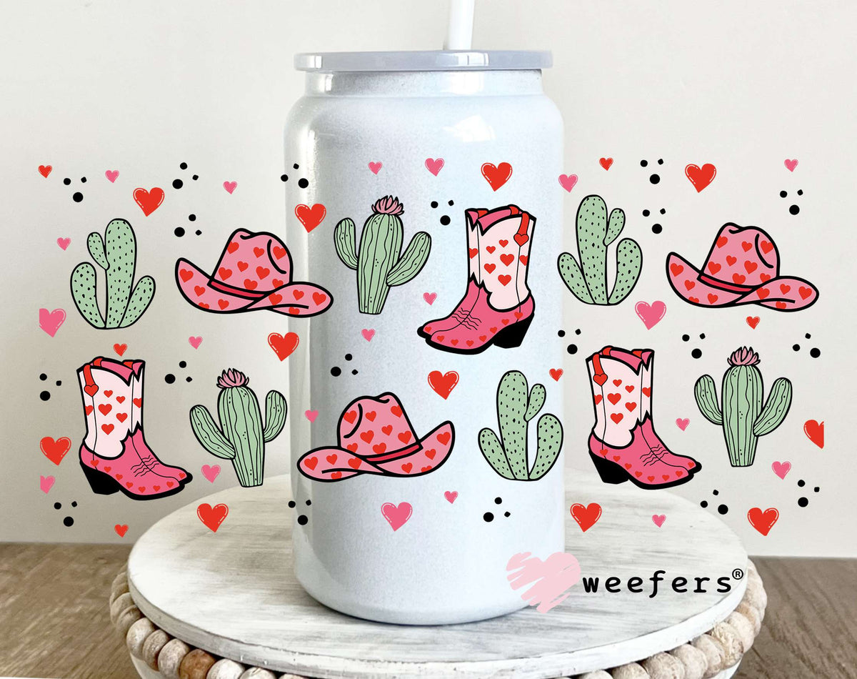 Cowgirl Boots Hats and Cactus UV DTF Cup Wrap 16oz Glass Can Generic Weefers