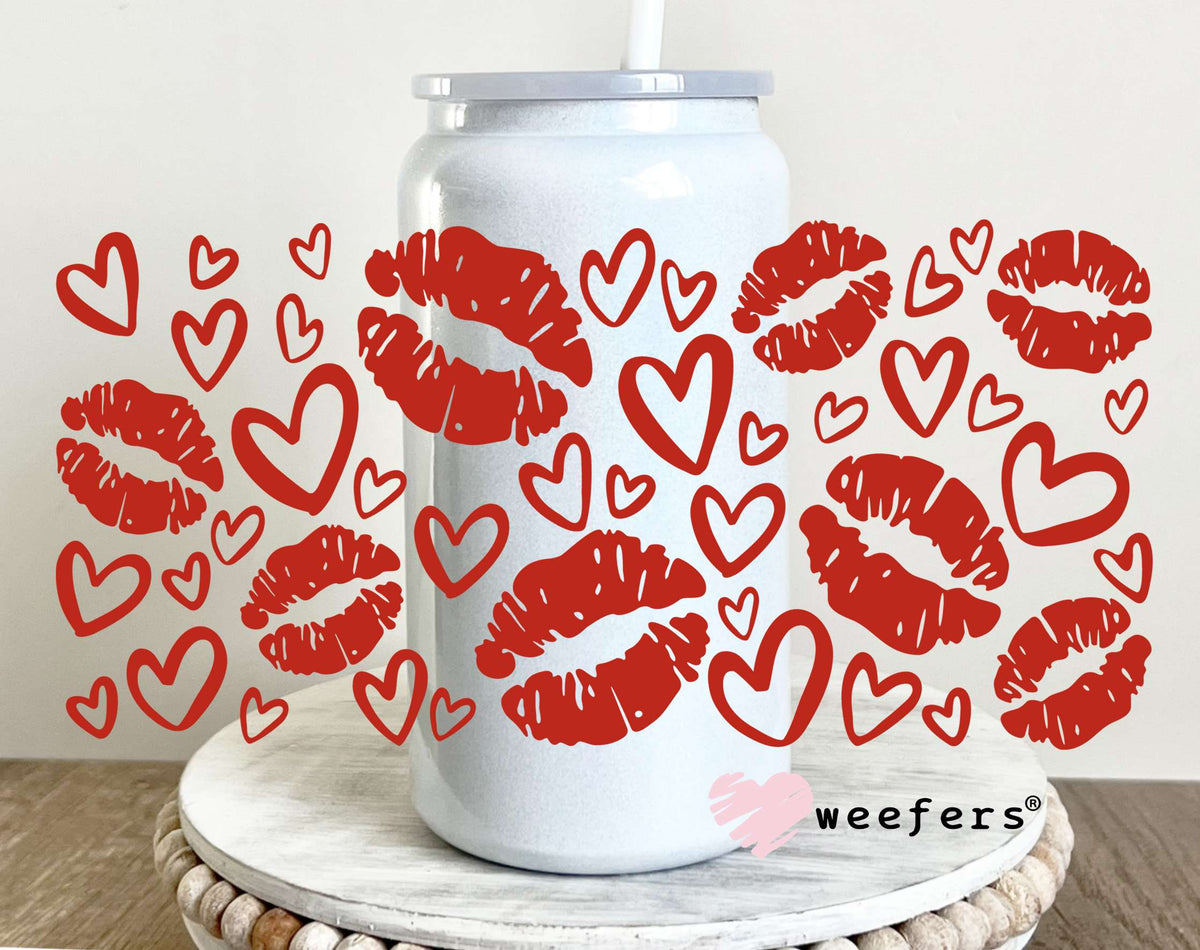 Red Lips and Hearts UV DTF Cup Wrap 16oz Glass Can Generic Weefers