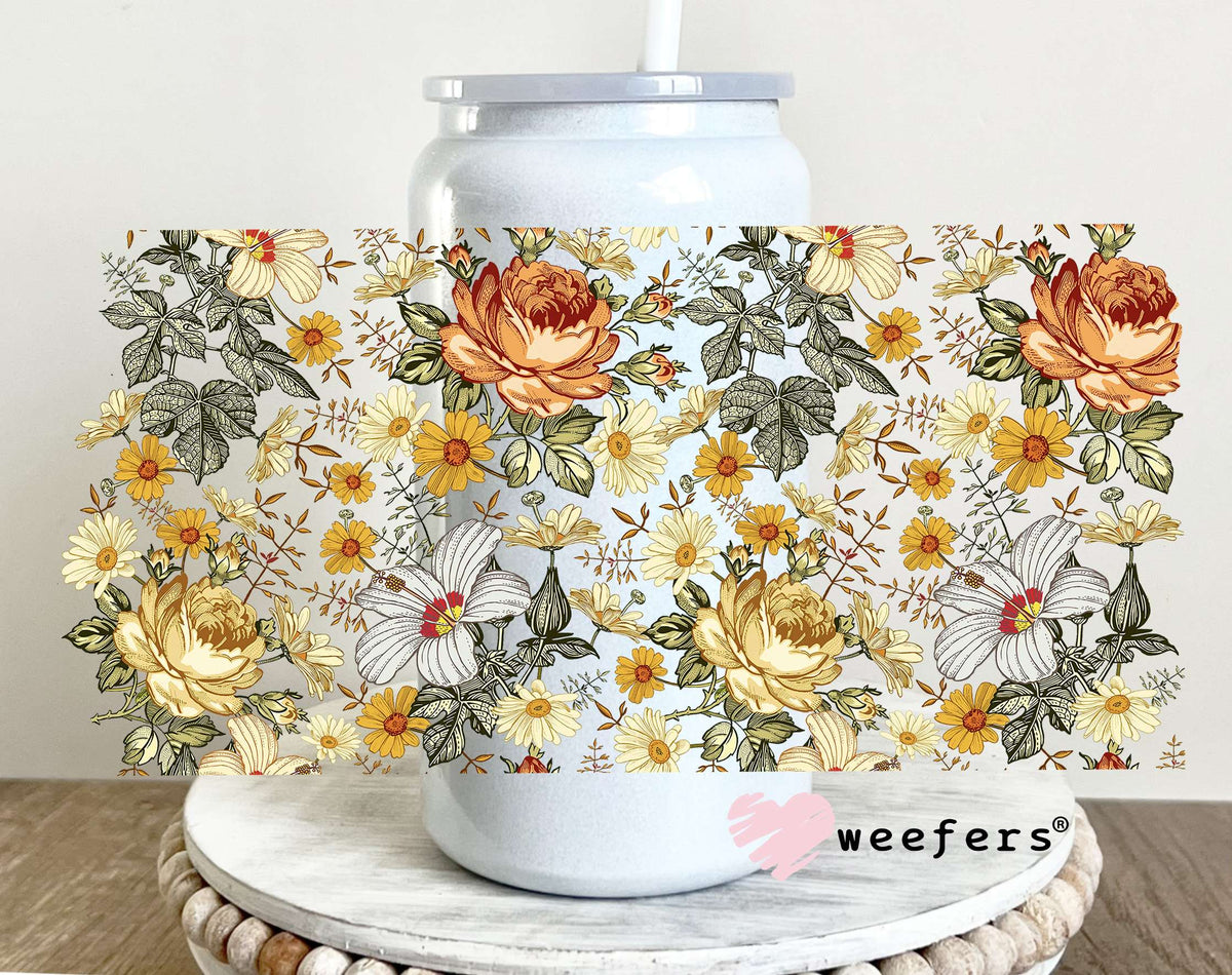 Rust and Gold Florals UV DTF Cup Wrap 16oz Glass Can Generic Weefers