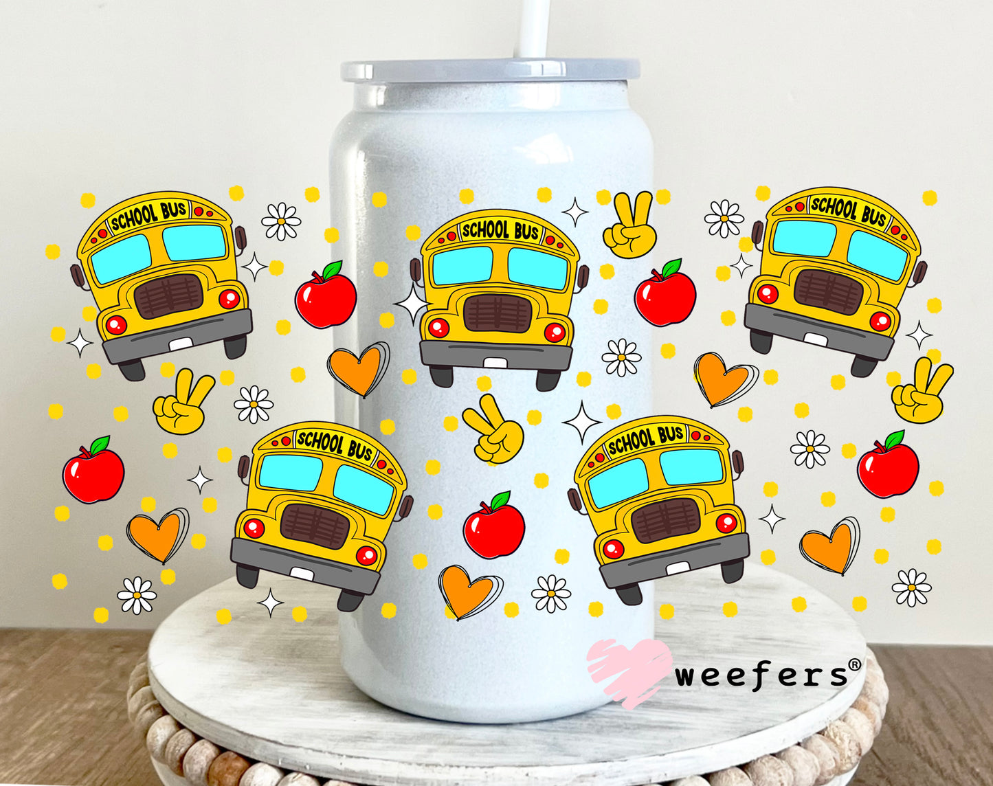 Bus Driver Apples UV DTF Cup Wrap 16oz Glass Can Generic Weefers