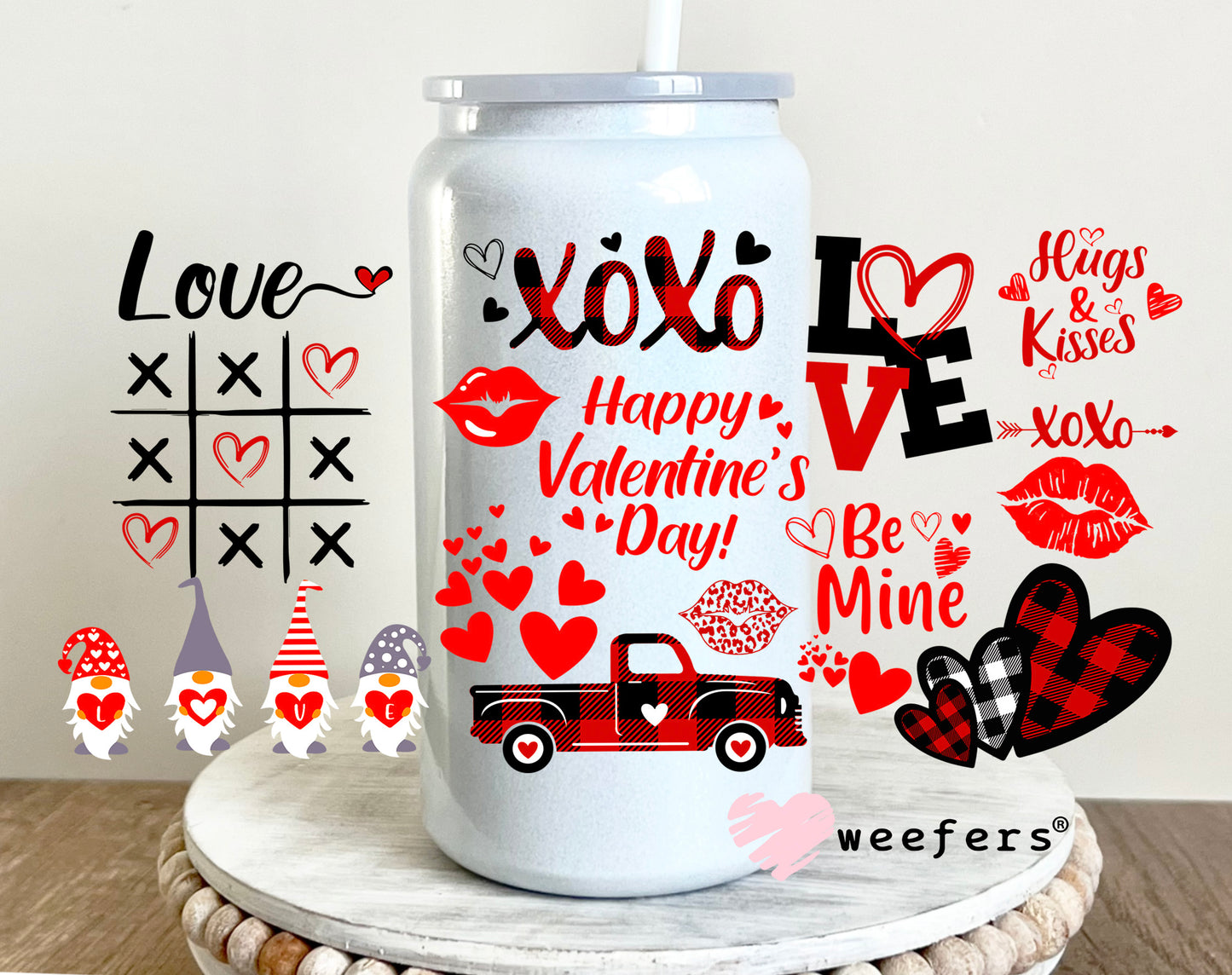 Valentine Love Quotes UV DTF Cup Wrap 16oz Glass Can Generic Weefers