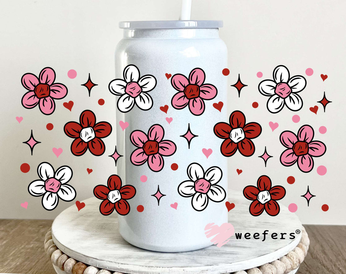 Pink and Red Flowers UV DTF Cup Wrap 16oz Glass Can Generic Weefers