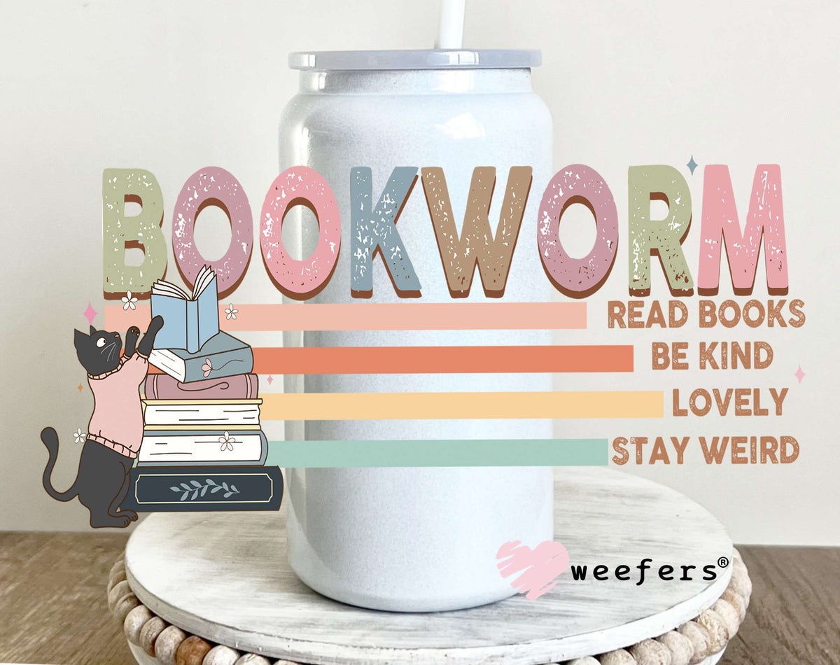 Bookworm UV DTF Decal 16oz Glass Can Generic Weefers