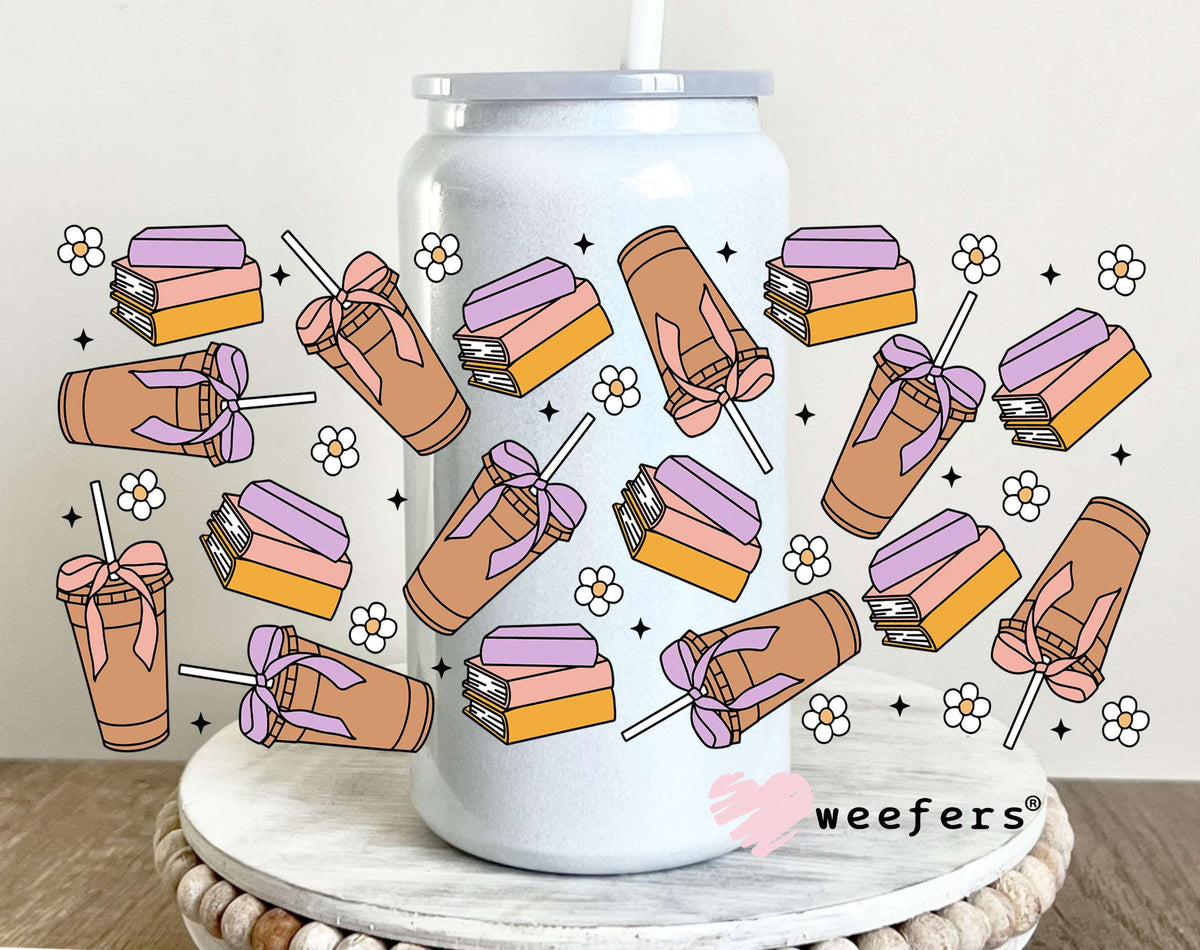 Coffee Books and Bows UV DTF Cup Wrap 16oz Glass Can Generic Weefers