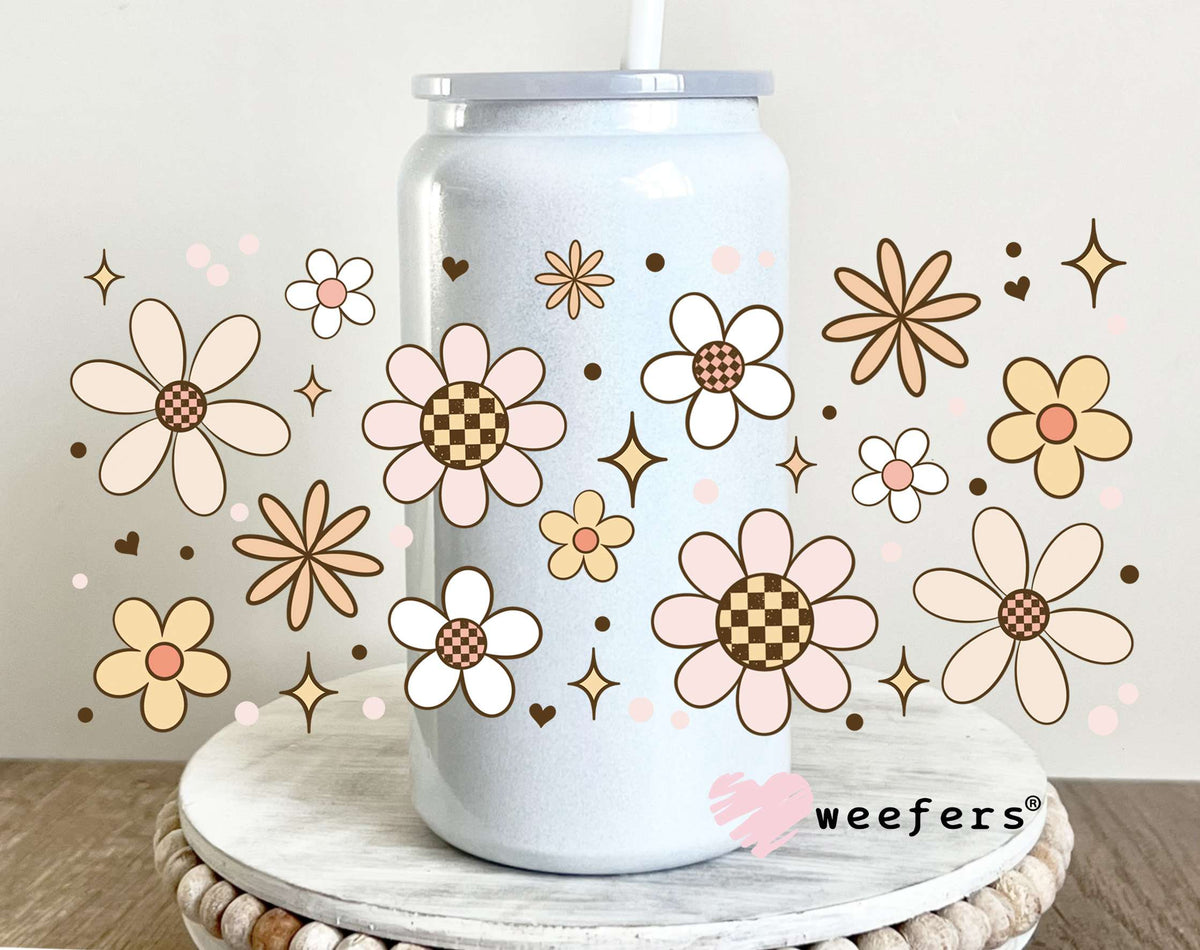 Neutral Plaid Florals UV DTF Cup Wrap 16oz Glass Can Generic Weefers