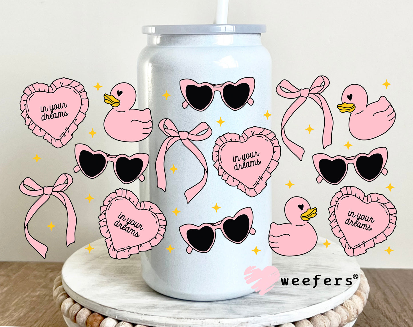 In Your Dreams Pink Ducks UV DTF Cup Wrap 16oz Glass Can Generic Weefers