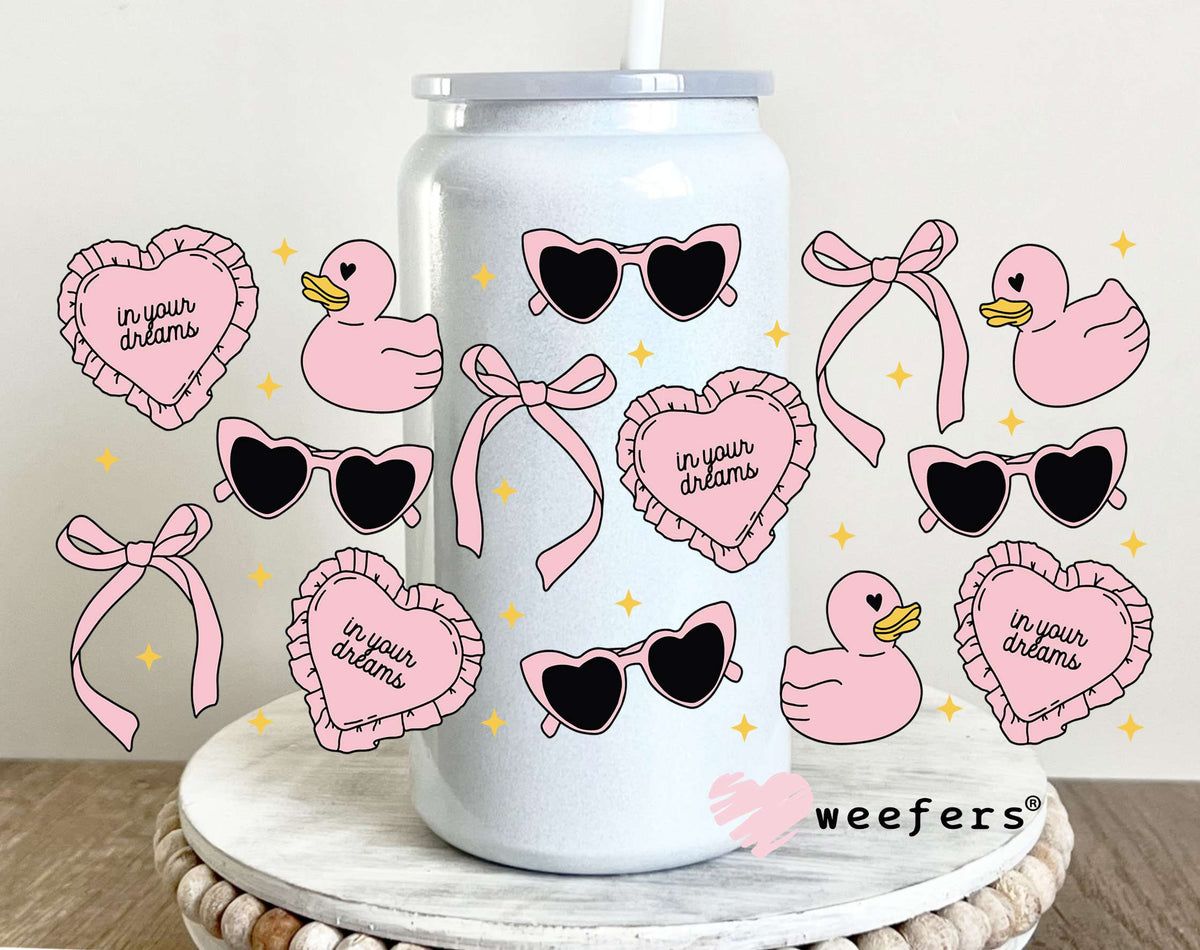 In Your Dreams Pink Ducks UV DTF Cup Wrap 16oz Glass Can Generic Weefers