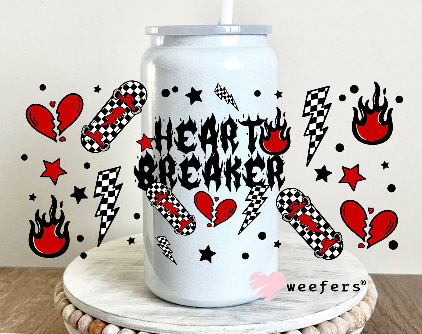 Heartbreaker Skateboard UV DTF Cup Wrap 16oz Glass Can Generic Weefers