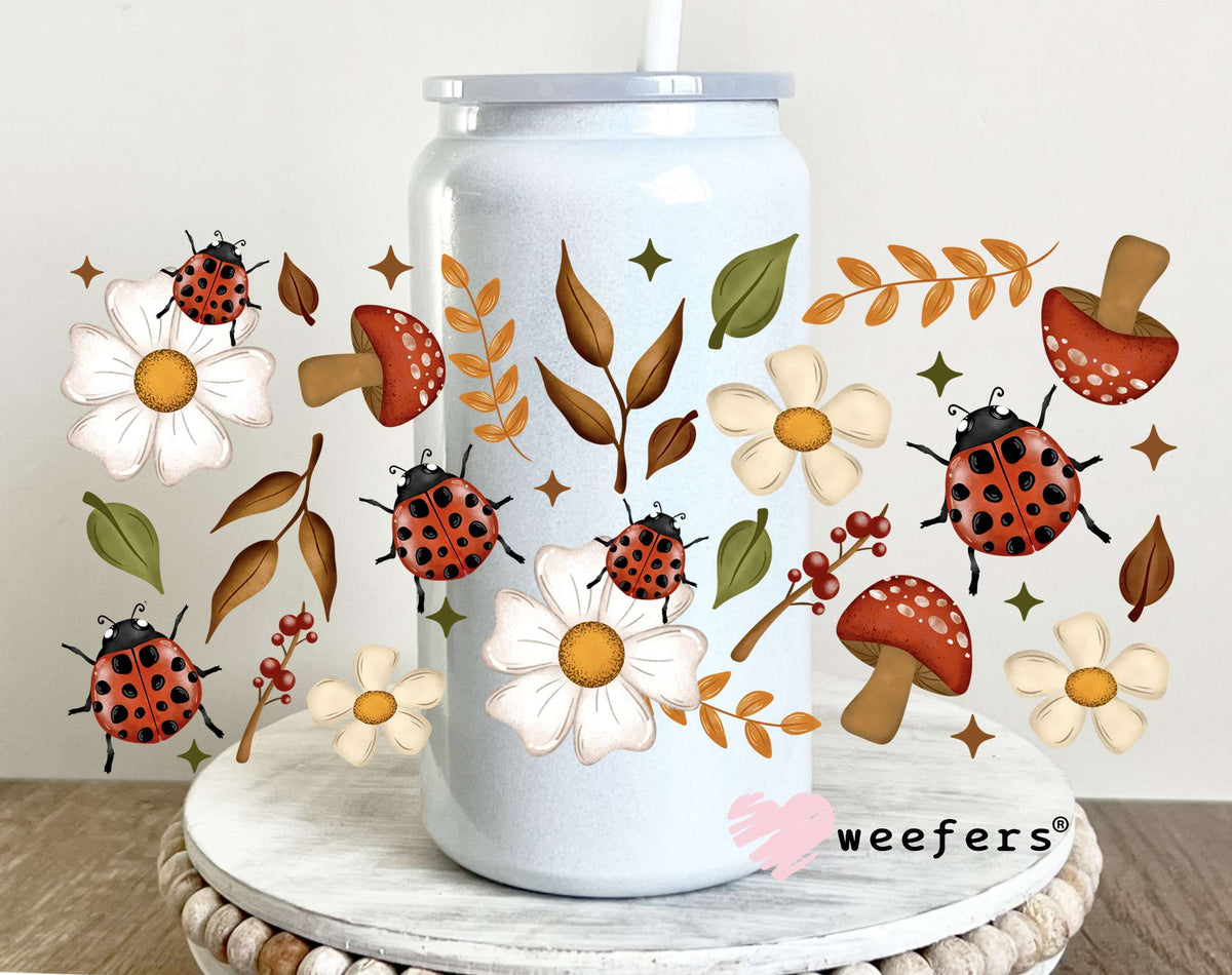 Lady Bugs, Mushrooms and Flowers UV DTF Cup Wrap 16oz Glass Can Generic Weefers