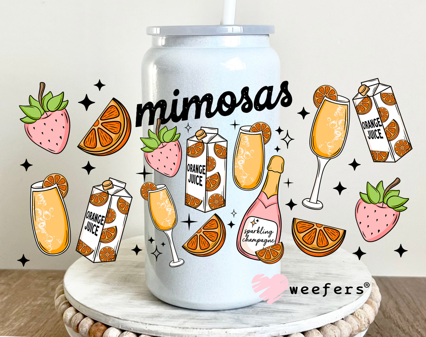 Mimosas Vibes UV DTF Cup Wrap 16oz Glass Can Generic Weefers