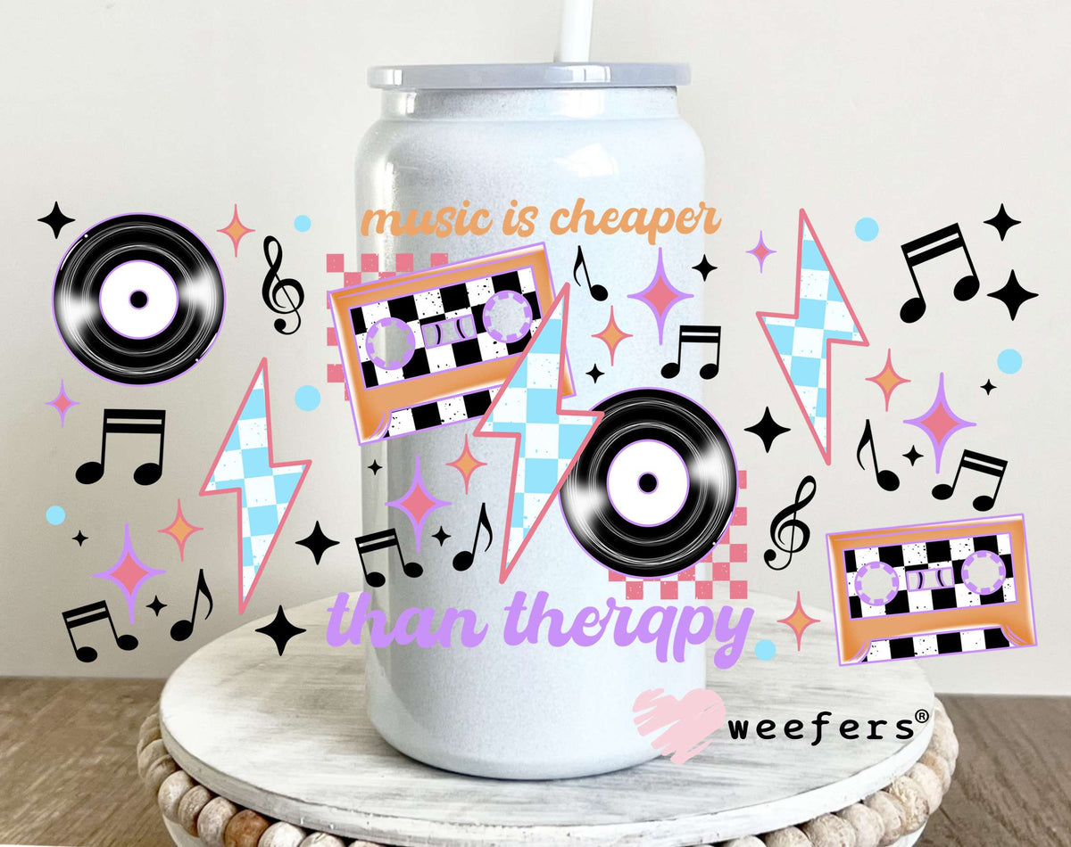 Music is Cheaper than Therapy UV DTF Cup Wrap 16oz Glass Can Generic Weefers