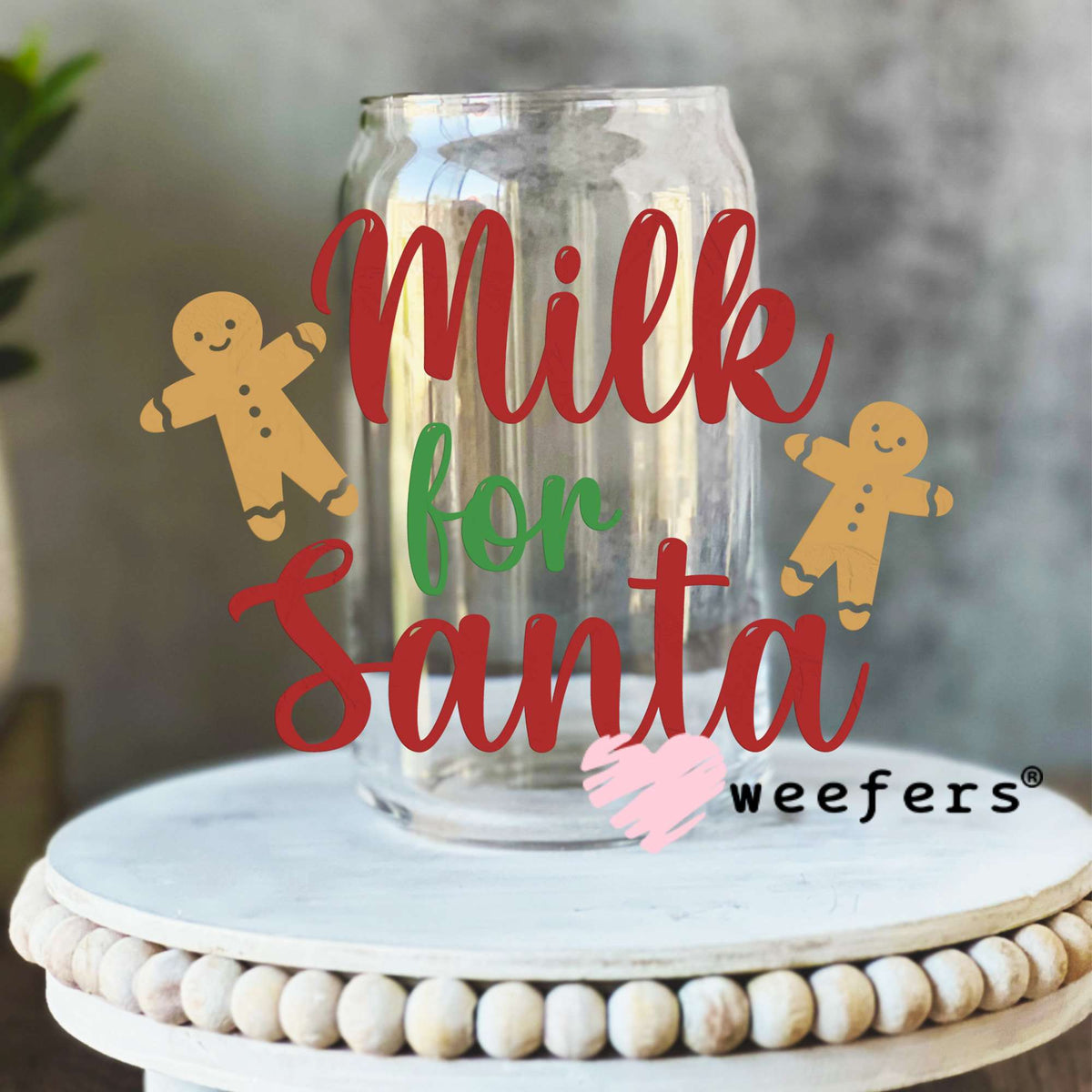 Milk for Santa Christmas UV DTF Decal 16oz Libbey Glass Original Size Weefers