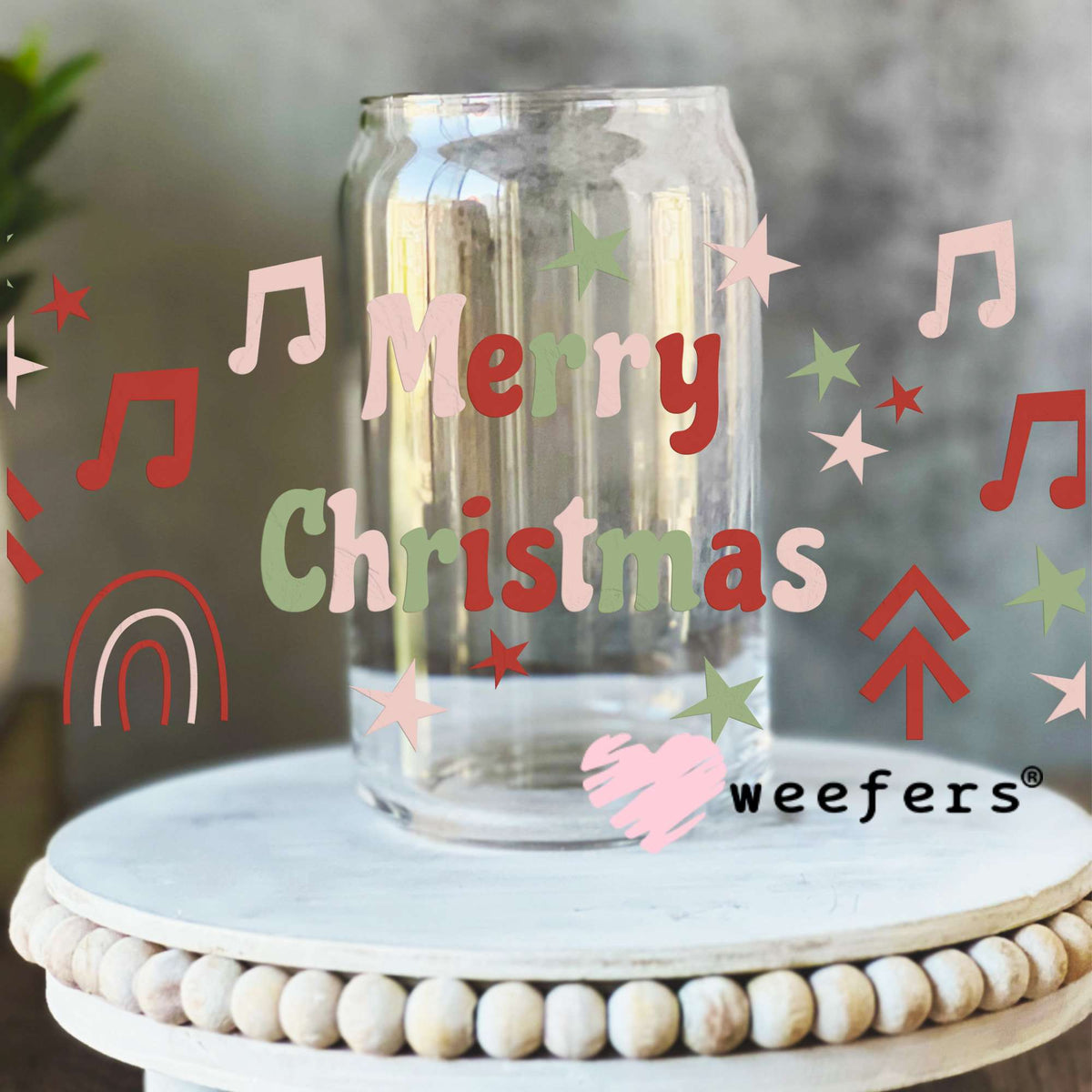 Merry Christmas Music Notes UV DTF Cup Wrap 16oz Libbey Glass Original Size Weefers