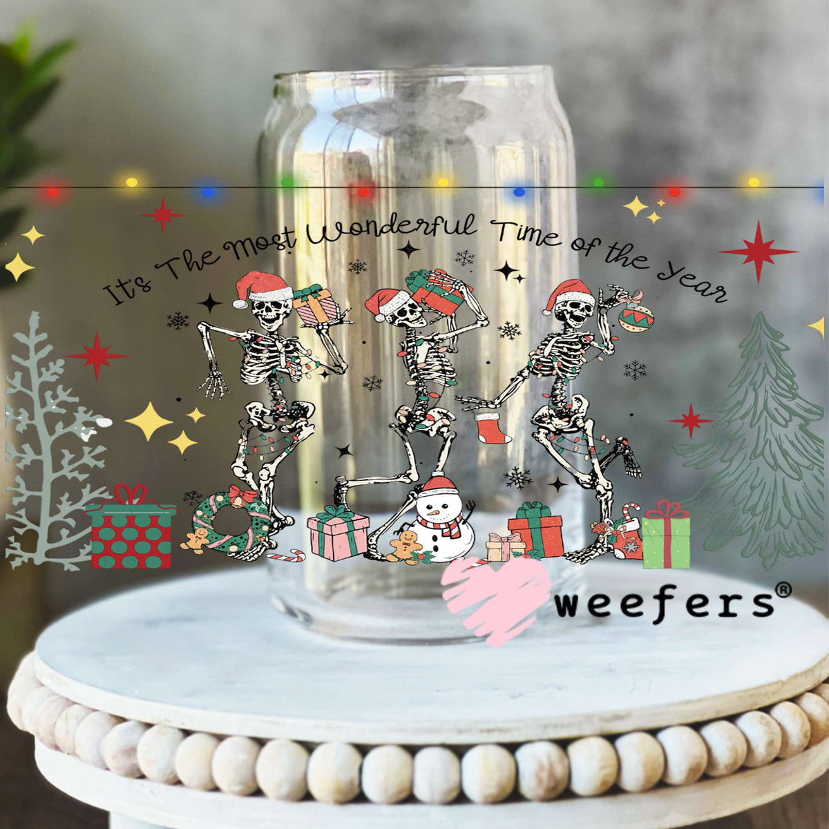 It's the Most Wonderful Time of the Year Christmas UV DTF Cup Wrap 16oz Libbey Glass Original Size Weefers