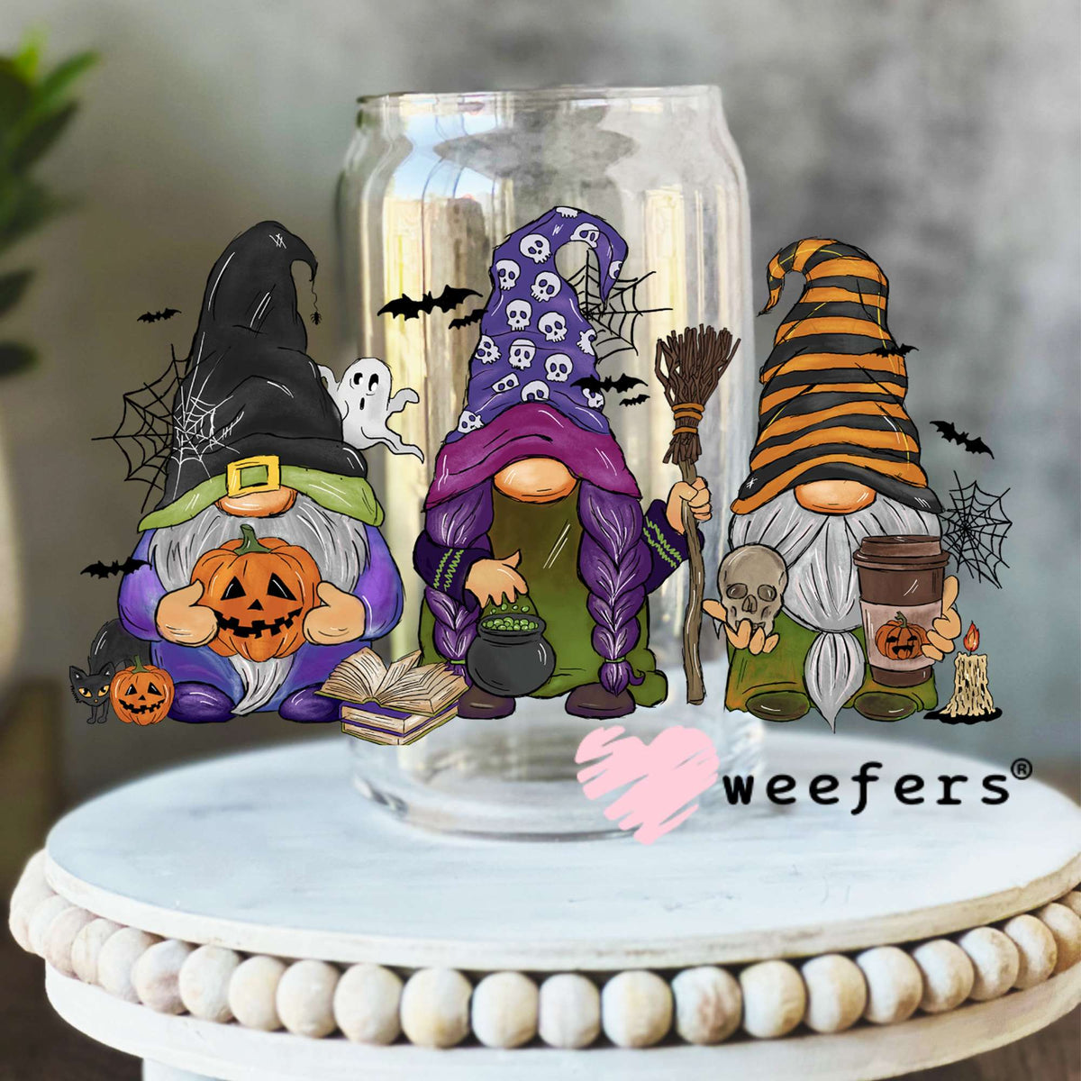 Halloween Gnomes UV DTF Cup Wrap 16oz Libbey Glass Original Size Weefers