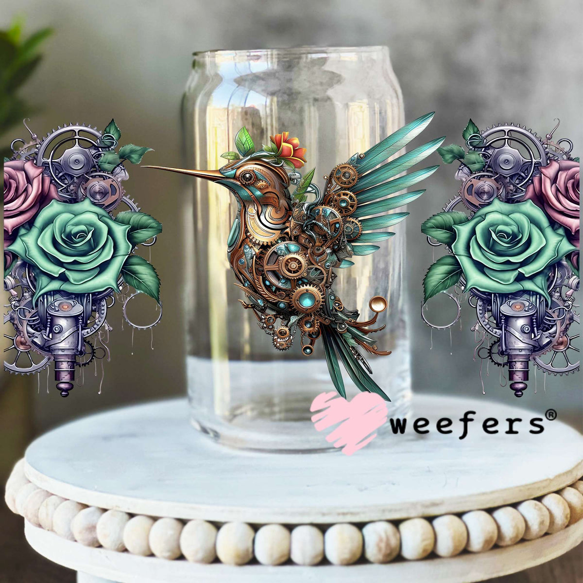 Steampunk Hummingbird UV DTF Cup Wrap 16oz Libbey Glass Original Size Weefers