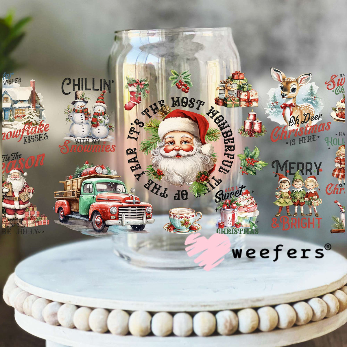 Retro Christmas UV DTF Cup Wrap 16oz Libbey Glass Original Size Weefers