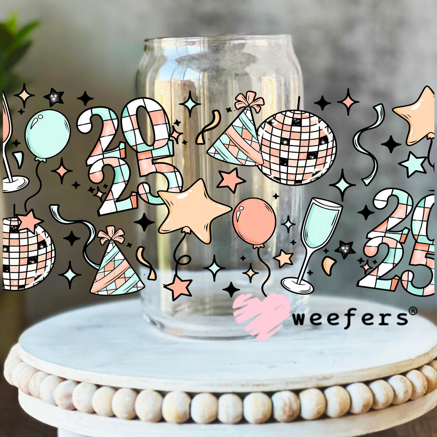 2025 New Year Retro Celebration UV DTF Cup Wrap 16oz Libbey Glass Original Size Weefers