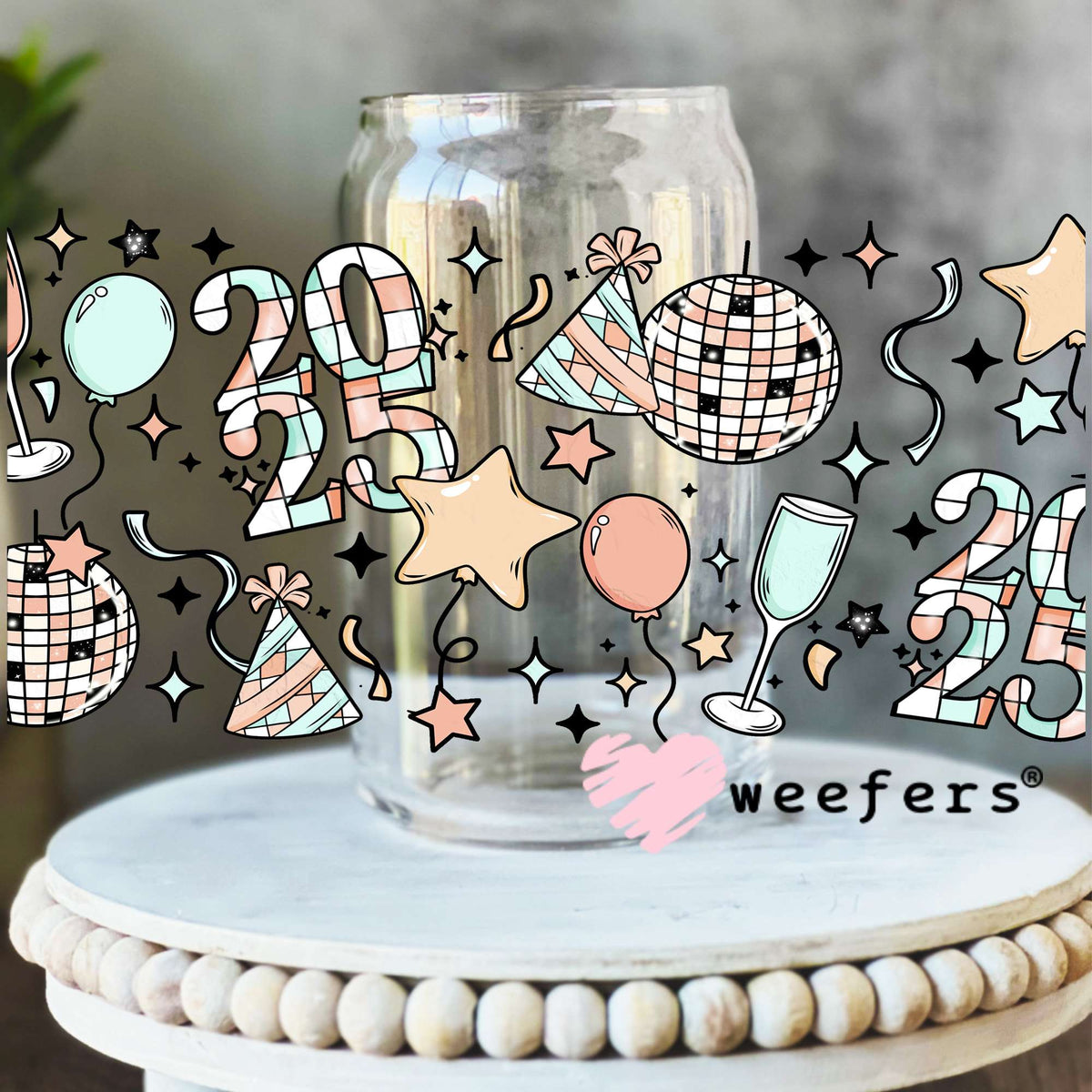 2025 New Year Retro Celebration UV DTF Cup Wrap 16oz Libbey Glass Original Size Weefers