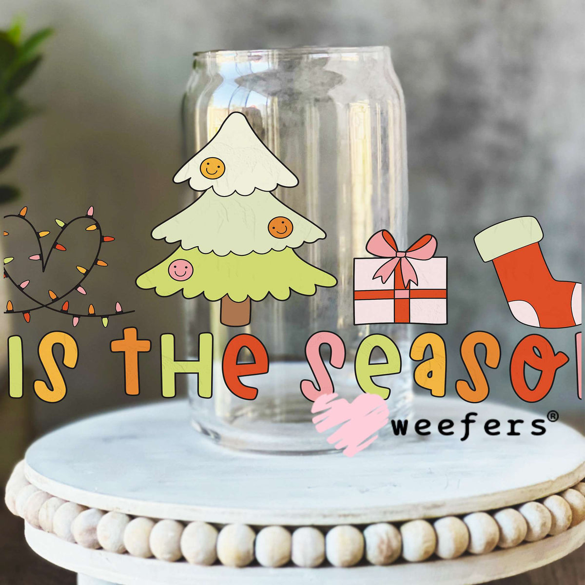Tis the Season Christmas Things UV DTF Cup Wrap 16oz Libbey Glass Original Size Weefers