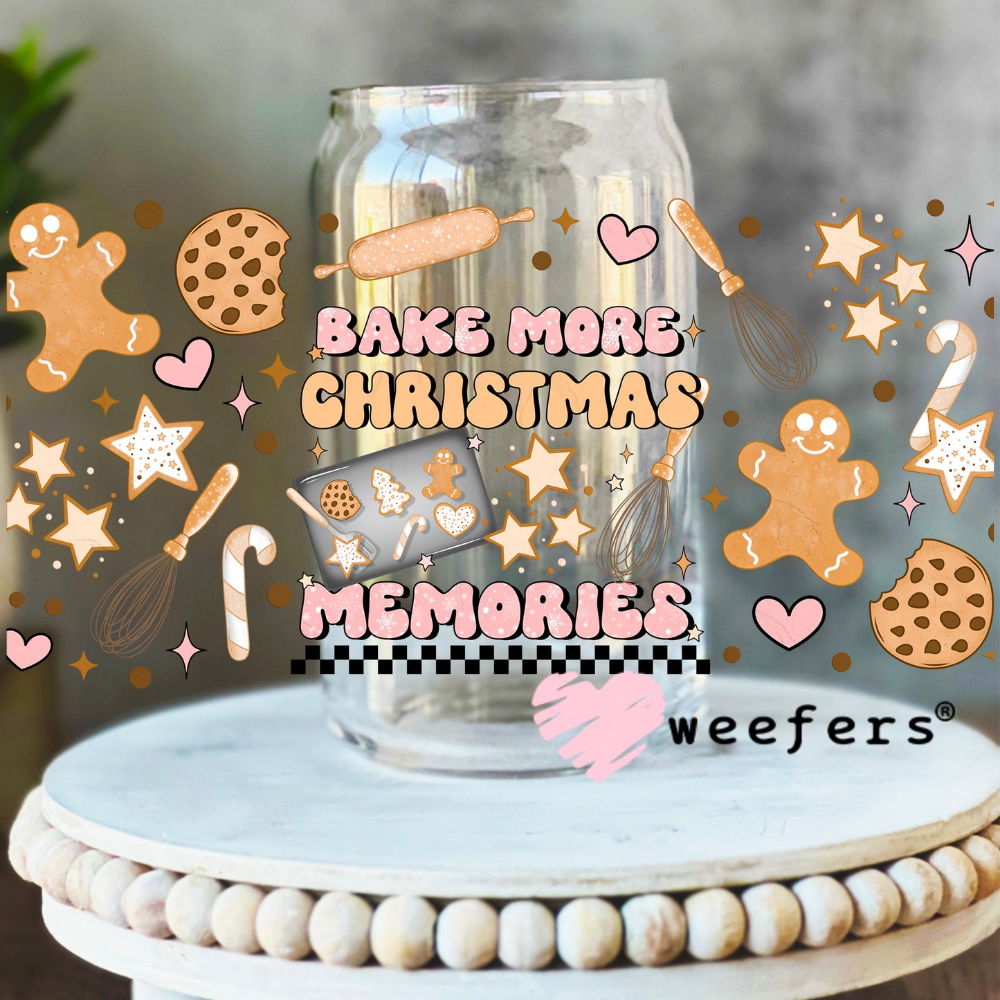 Bake More Christmas Memories UV DTF Cup Wrap 16oz Glass Can Generic Weefers