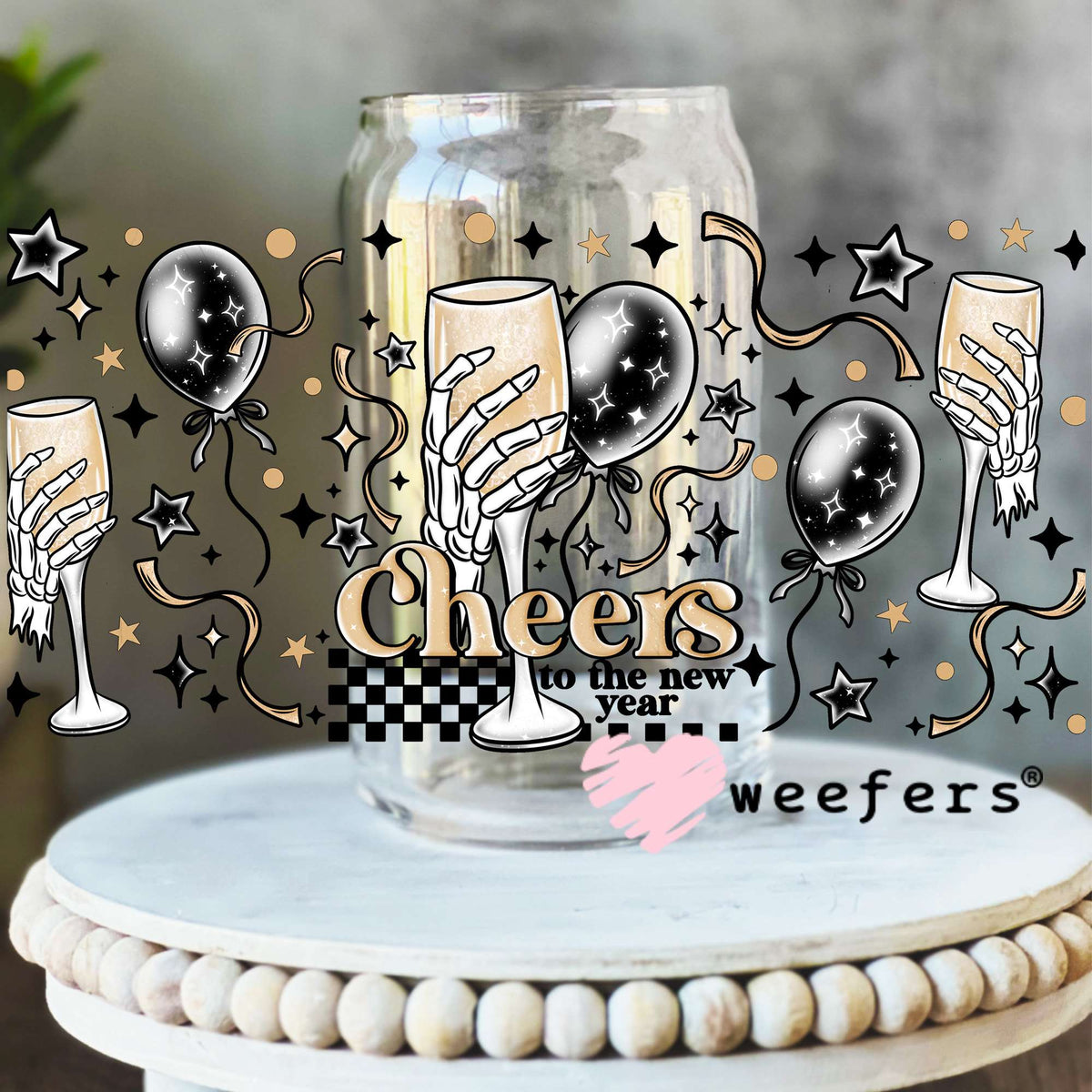 Cheers to the New Year UV DTF Cup Wrap 16oz Libbey Glass Original Size Weefers