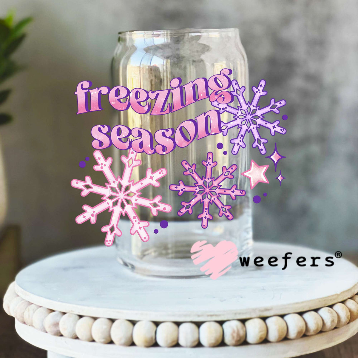 Pink Freezing Season UV DTF Decal 16oz Libbey Glass Original Size Weefers