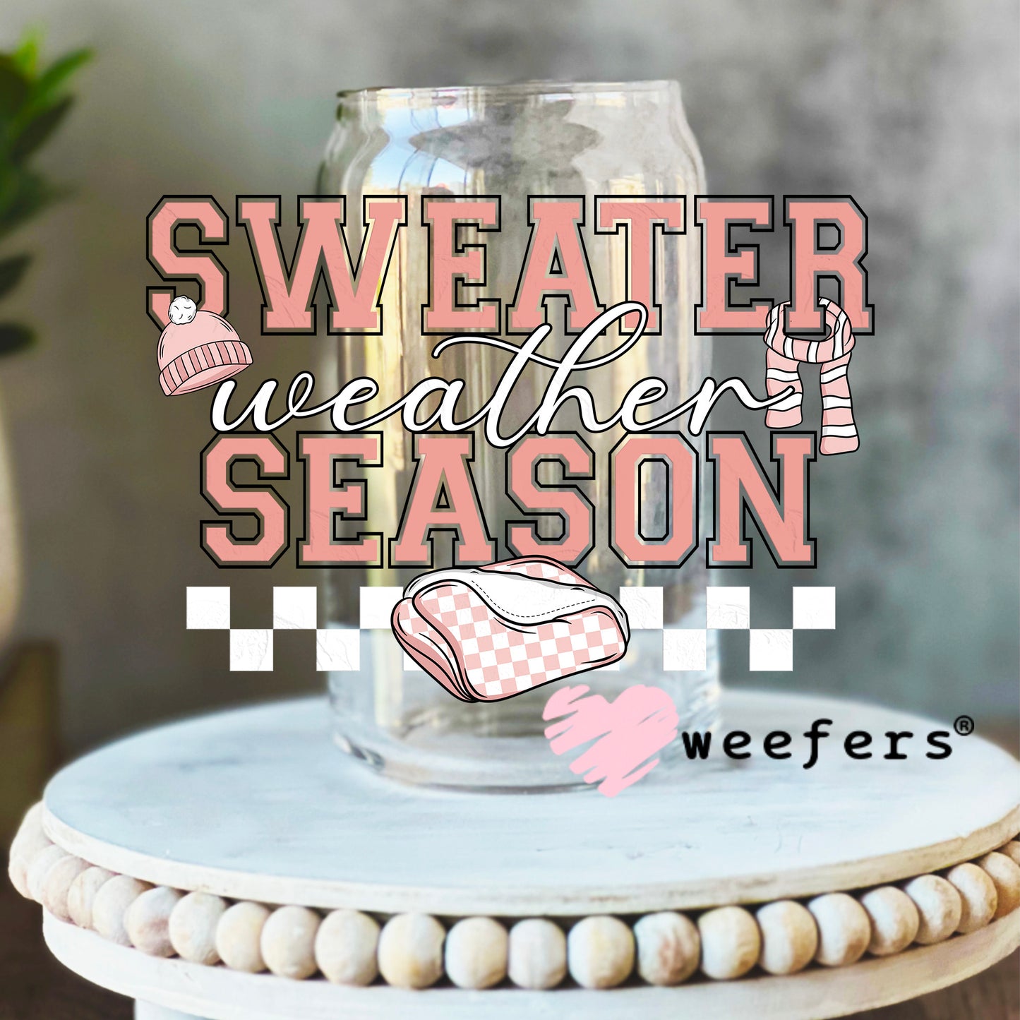 Sweater Weather Season Peach UV DTF Decal 16oz Libbey Glass Original Size Weefers