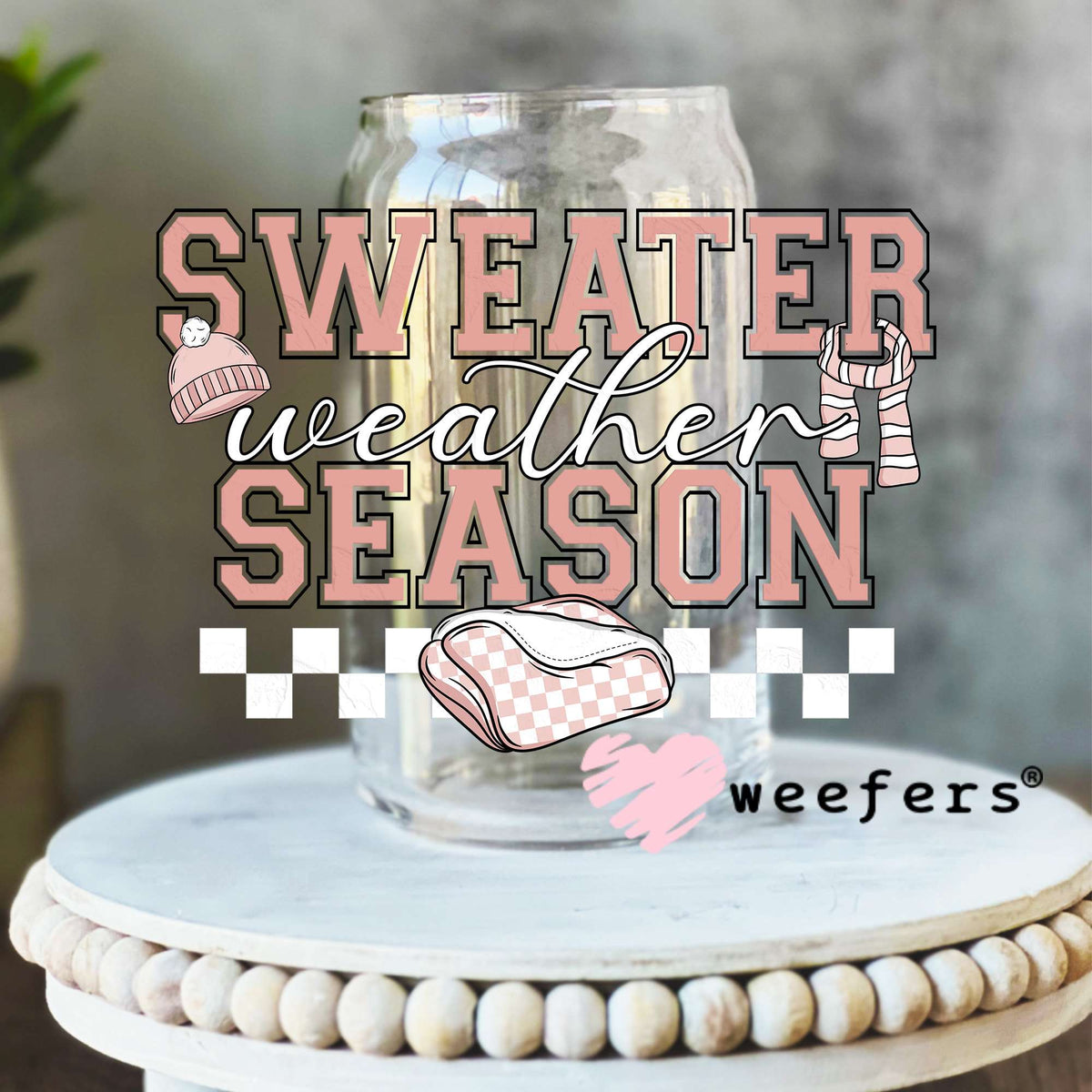 Sweater Weather Season Peach UV DTF Decal 16oz Libbey Glass Original Size Weefers