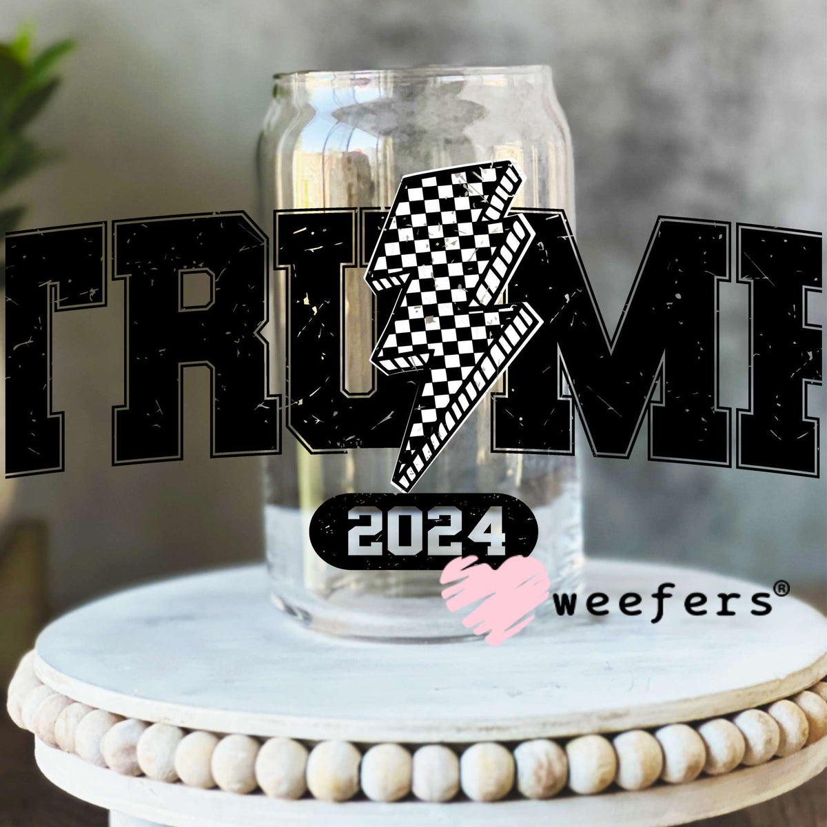 Trump Checkered Lightening Bolt 2024 UV DTF Cup Wrap 16oz Libbey Glass Original Size Weefers