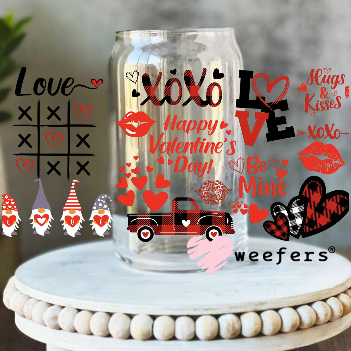 Valentine Love Quotes UV DTF Cup Wrap 16oz Libbey Glass Original Size Weefers