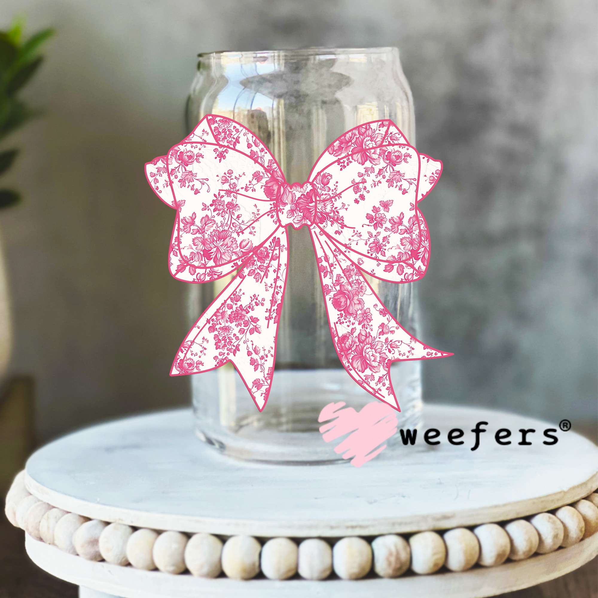Coquette Pink Toile Bow UV DTF Decal – Weefers
