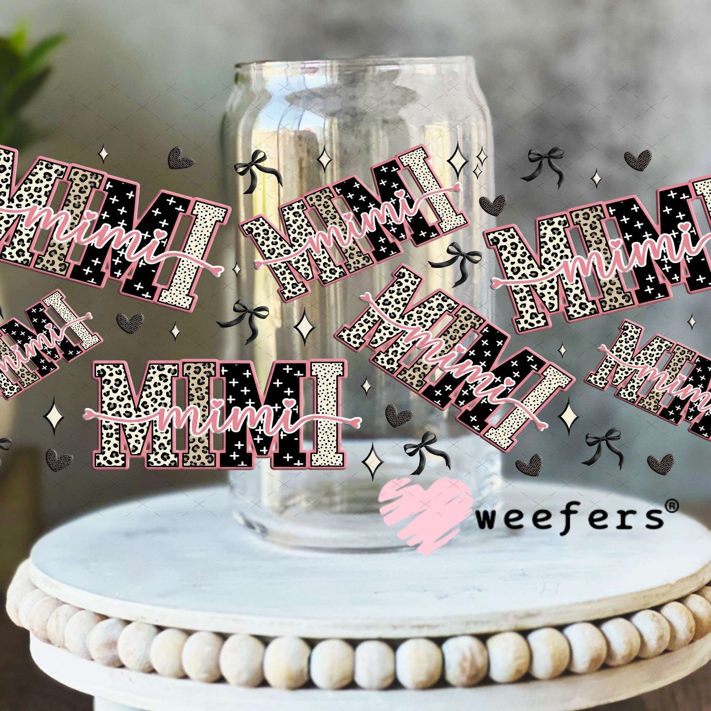 UV DTF Cup Wrap – Mimi Cheetah Print - Weefers® Exclusive 16oz Libbey Glass Original Size Cup Wrap Weefers