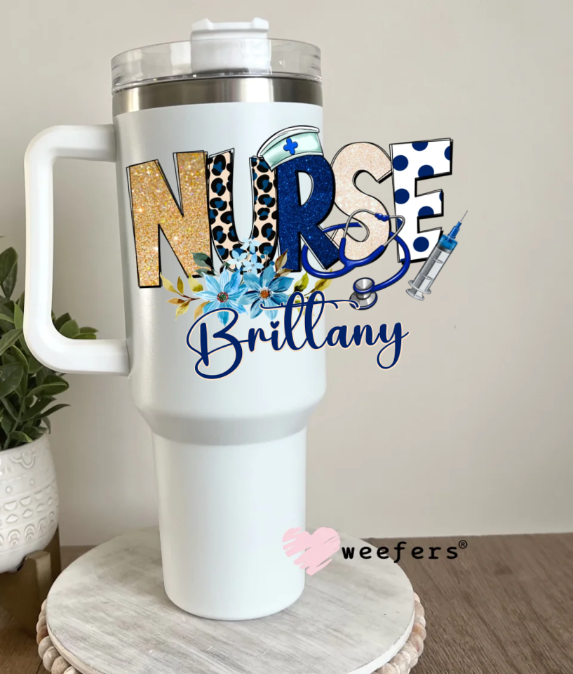 Personalized Name Blue Nurse UV DTF Decal 40oz Tumbler Decal Weefers