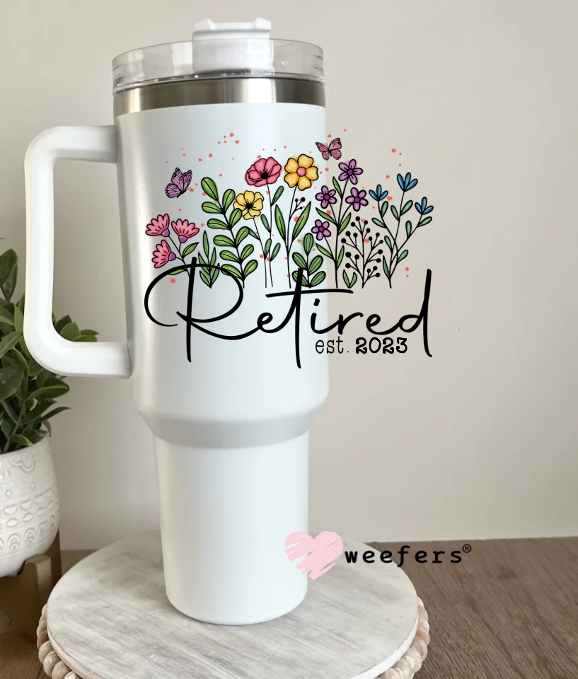 Personalized Year Retired Wild Flowers UV DTF Decal 40oz Tumbler Decal Weefers