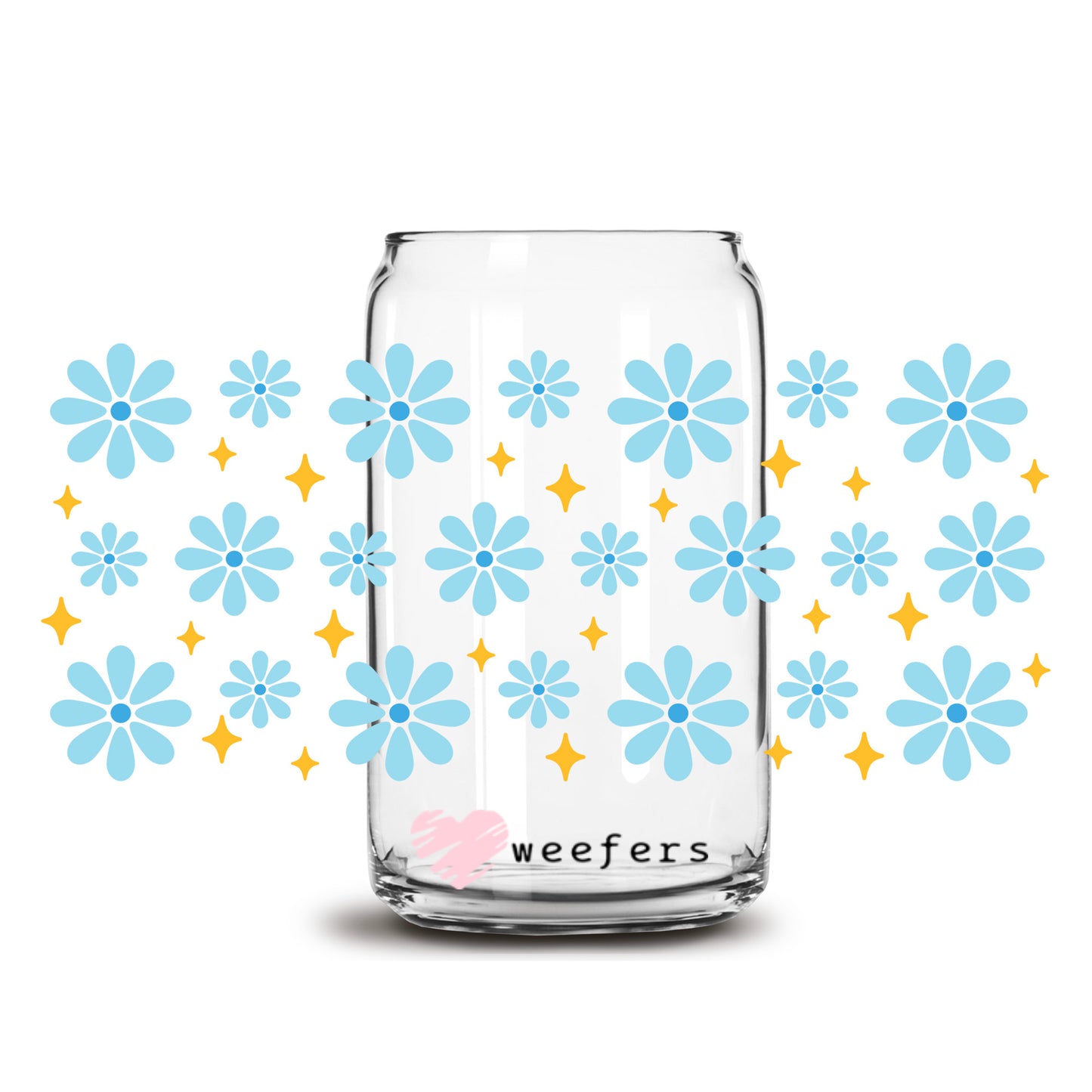 Blue Daisy Florals 16oz Libbey Glass Can UV DTF or Sublimation Wrap Decal Transfer Weefers