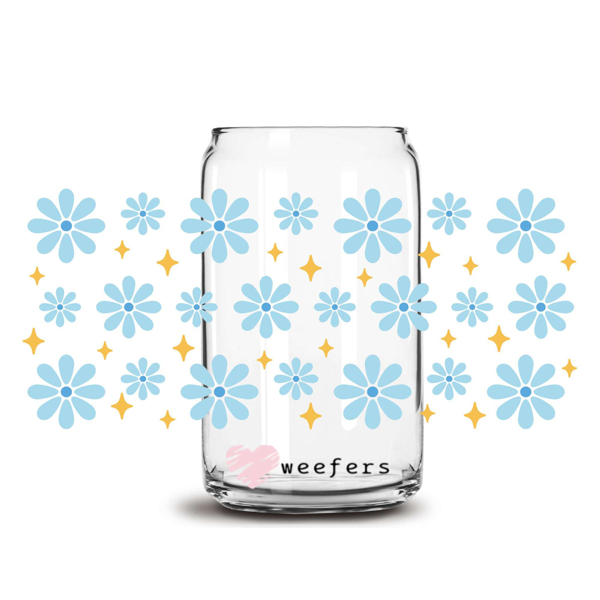 Blue Daisy Florals 16oz Libbey Glass Can UV DTF or Sublimation Wrap Decal Transfer Weefers