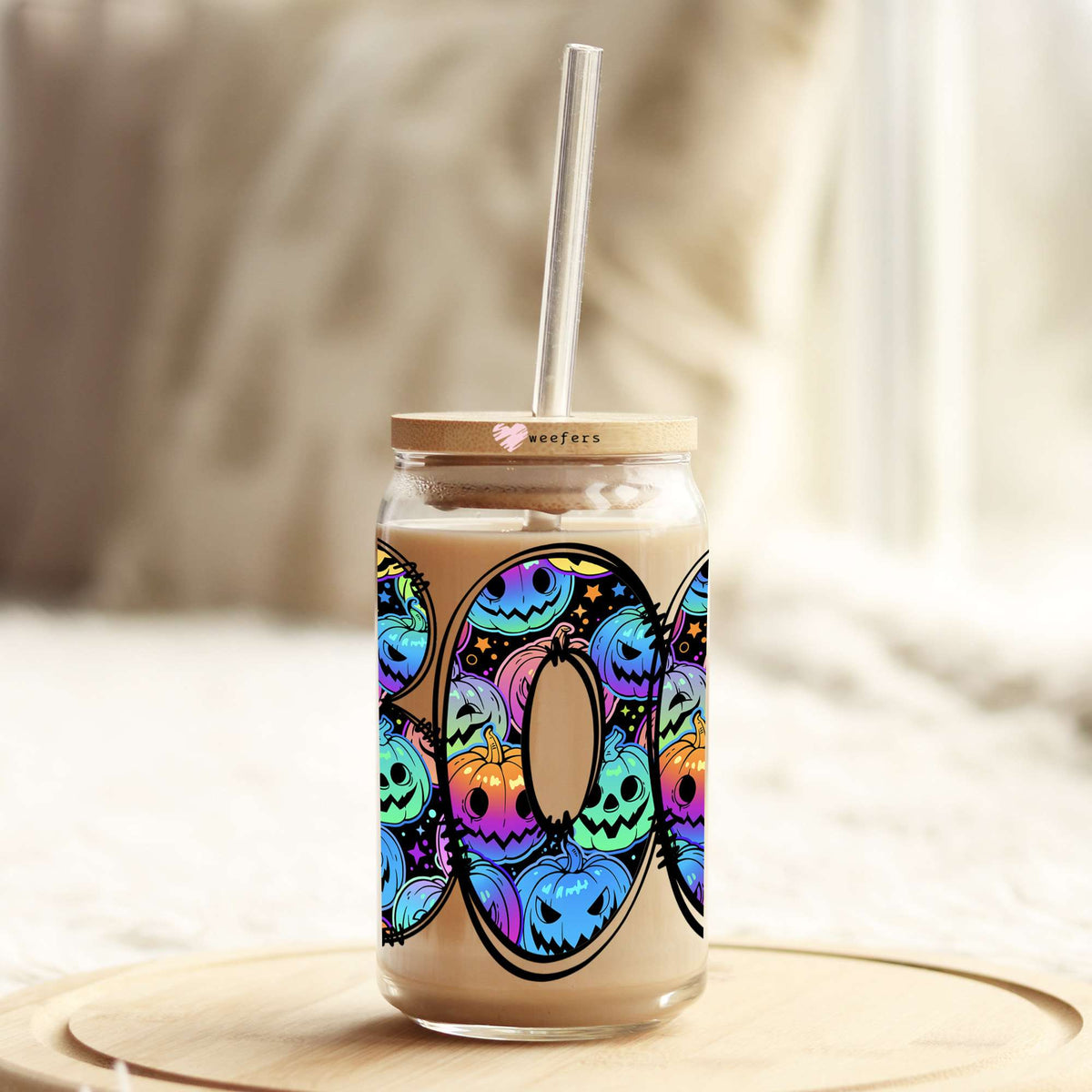 Boo Neon Pumpkins 16oz Libbey Glass Can UV DTF or Sublimation Wrap Decal Transfer Weefers