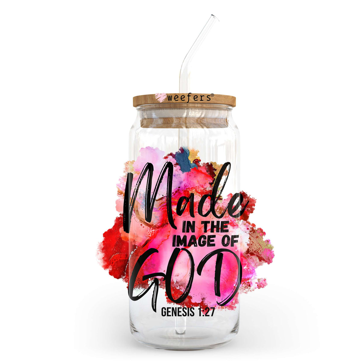 Made in the Image of God Genesis 1:27 20oz Libbey Glass Can UV DTF or Sublimation Wrap - Decal Transfer Weefers