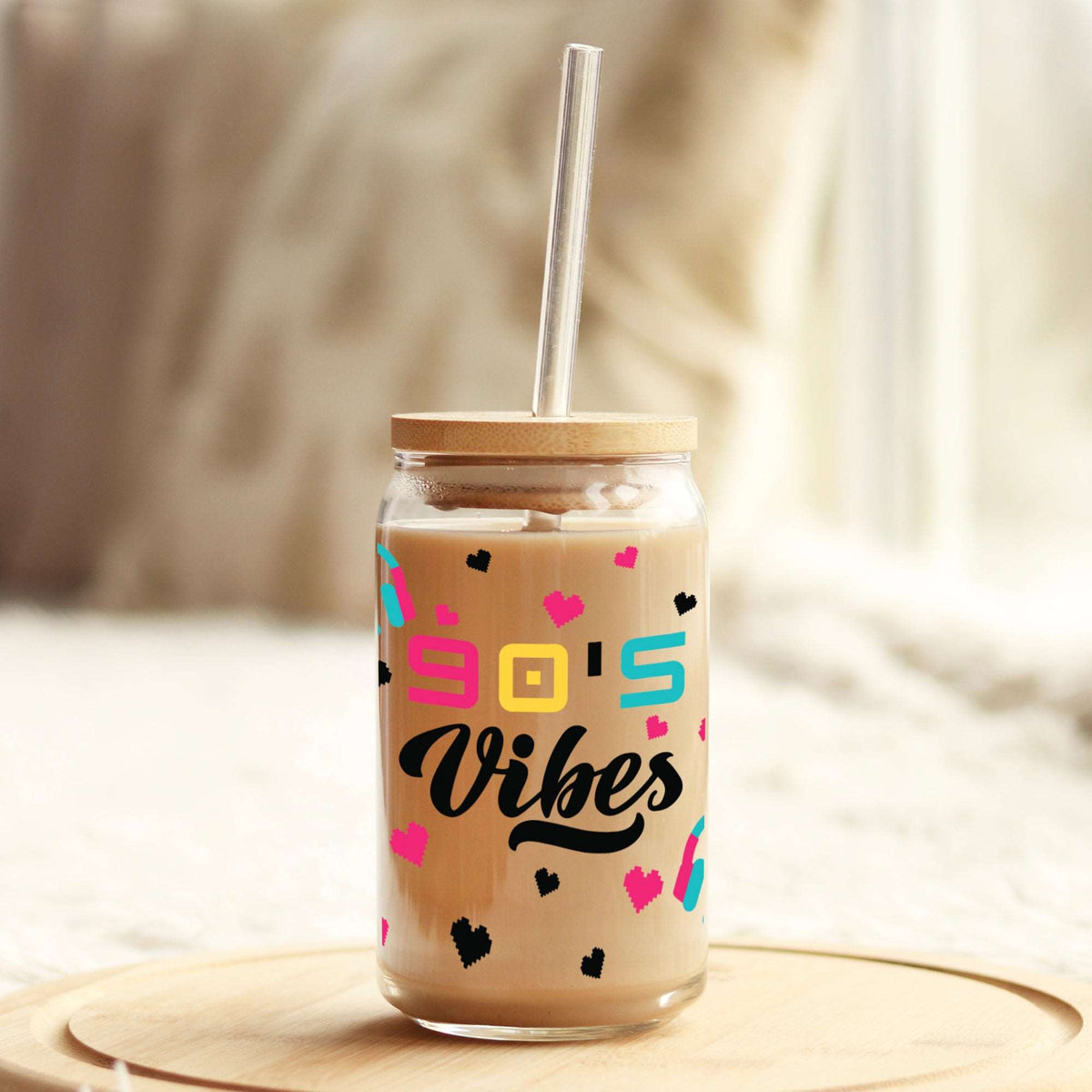 90's Vibes 16oz Libbey Glass Can UV DTF or Sublimation Cup Wrap - Decal Transfer Weefers
