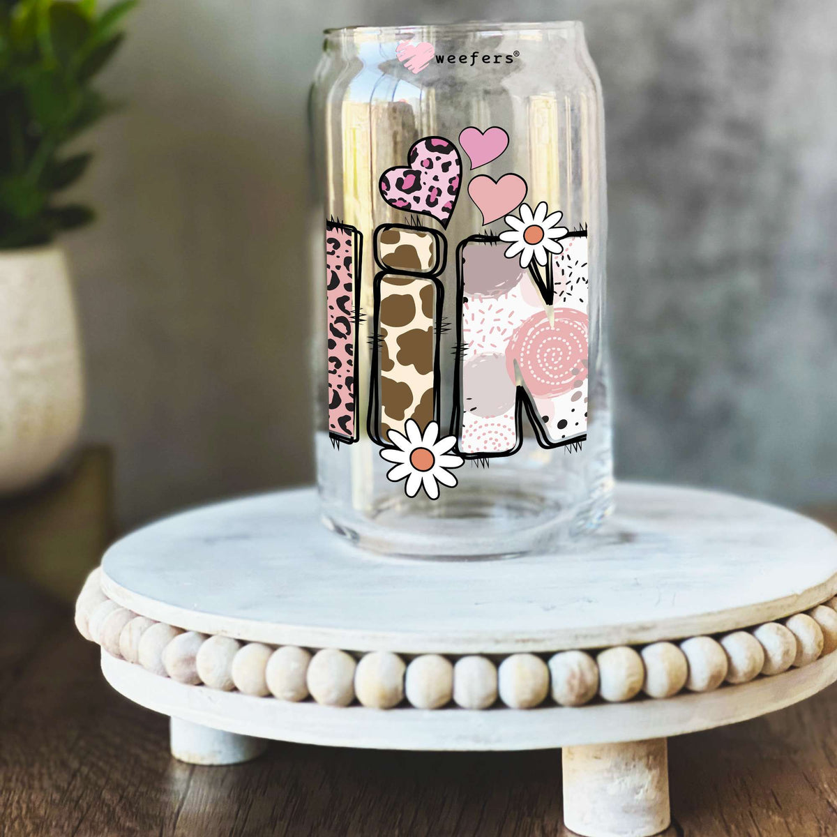 Mini Floral 16oz Libbey Glass Can UV DTF or Sublimation Decal Transfer Weefers